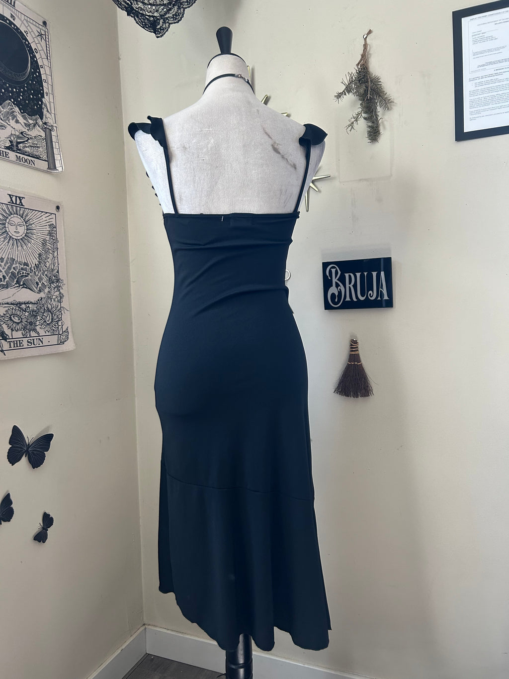 (S/M) Vintage 00's Black Asymmetrical Midi Dress