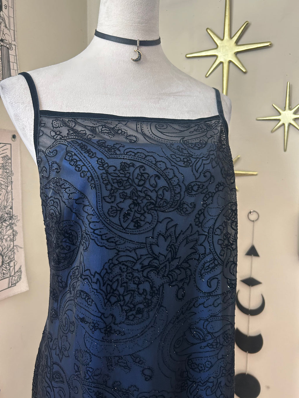 (L) Vintage 90's-00's Black & Blue Sparkly Maxi Dress