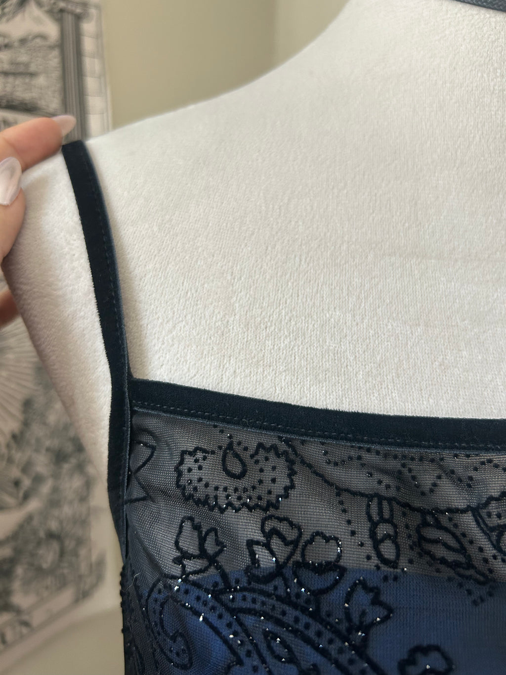 (L) Vintage 90's-00's Black & Blue Sparkly Maxi Dress