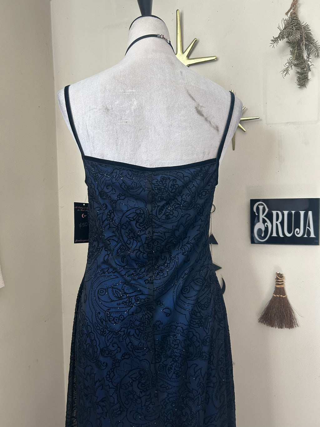 (L) Vintage 90's-00's Black & Blue Sparkly Maxi Dress