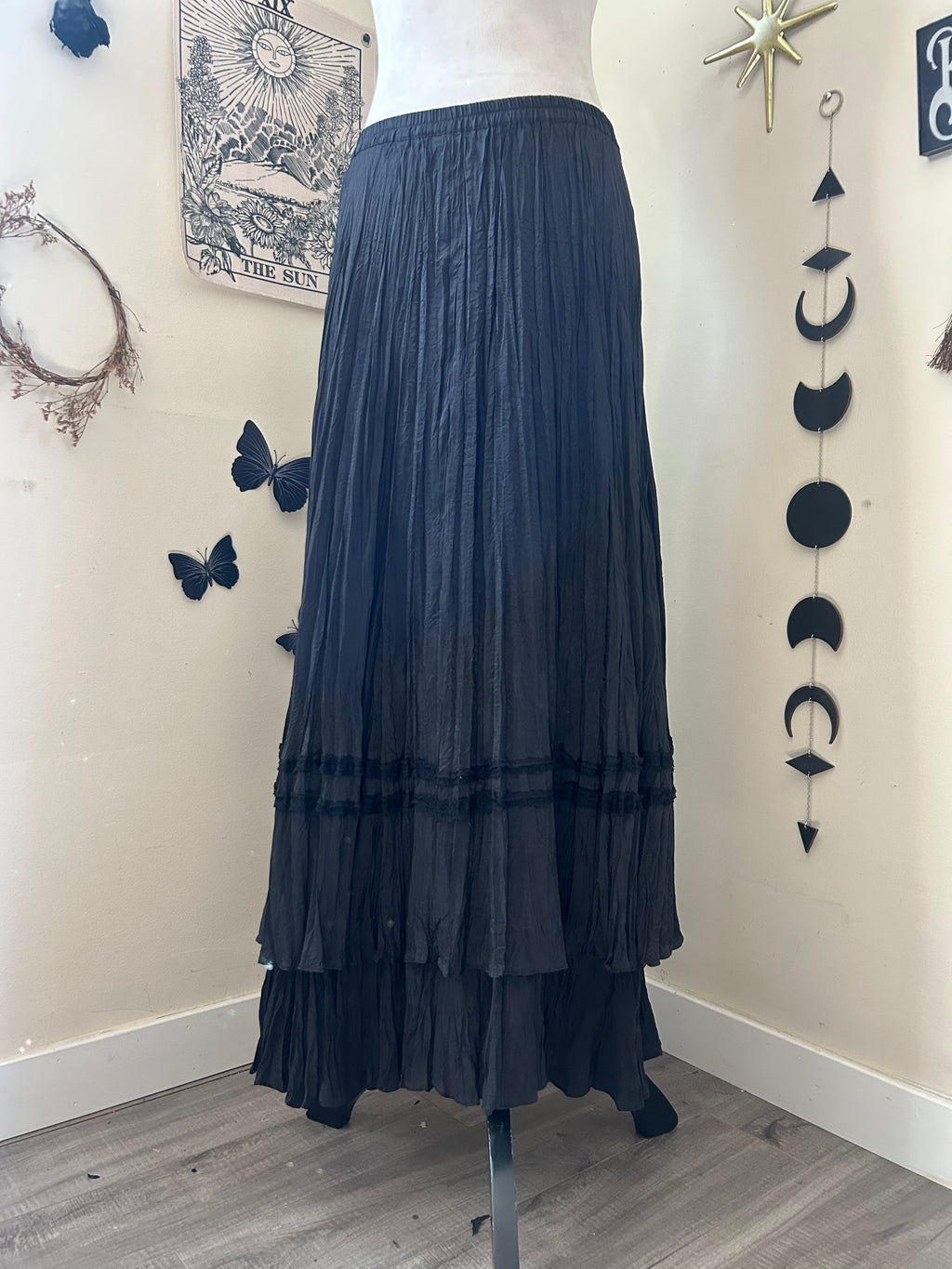 (S/M) Y2K 2-Tier Silk Maxi Skirt