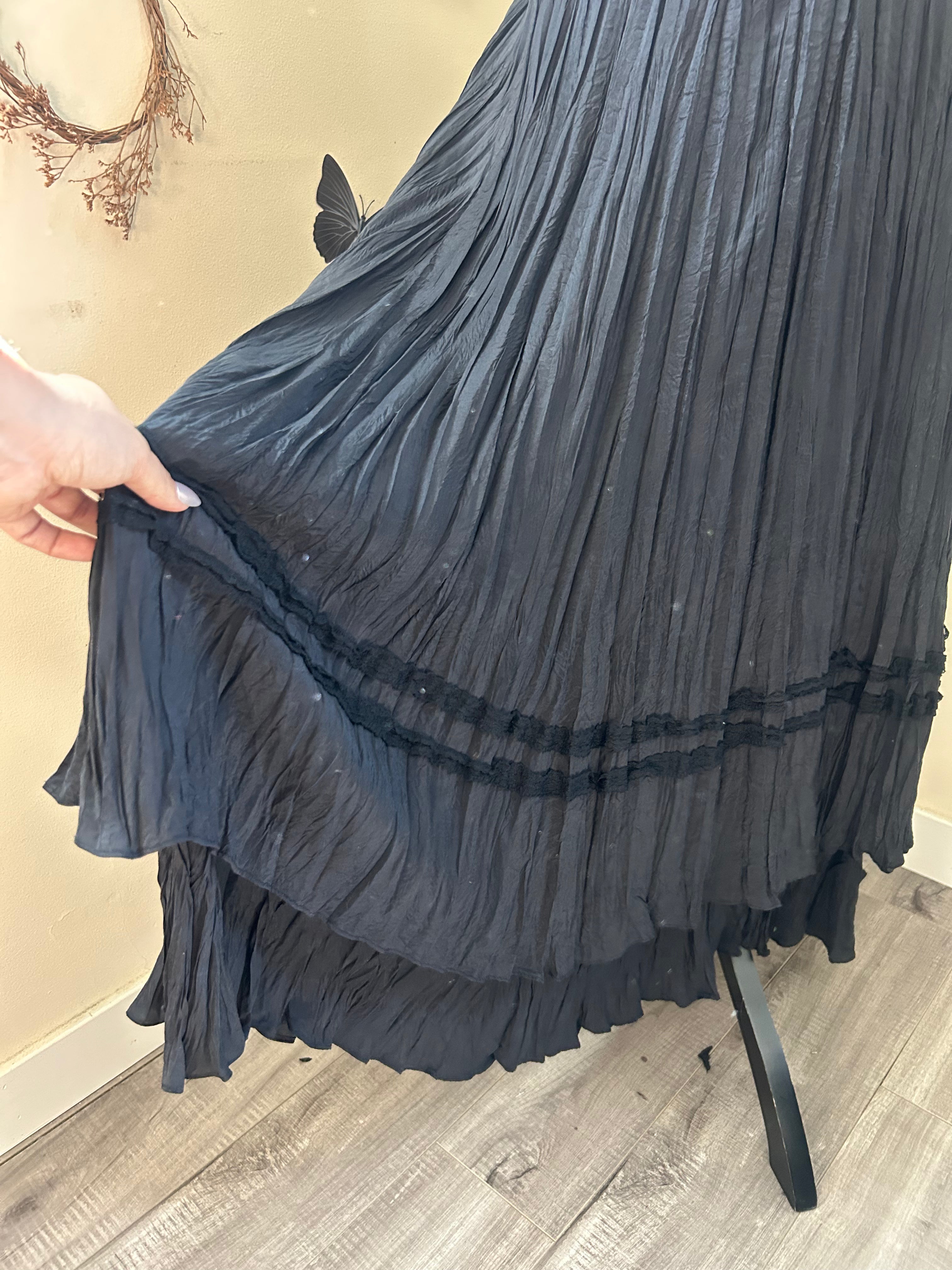 (S/M) Y2K 2-Tier Silk Maxi Skirt