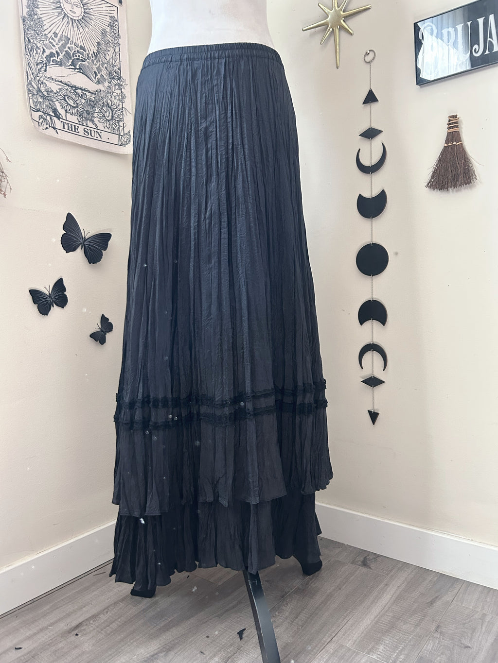 (S/M) Y2K 2-Tier Silk Maxi Skirt