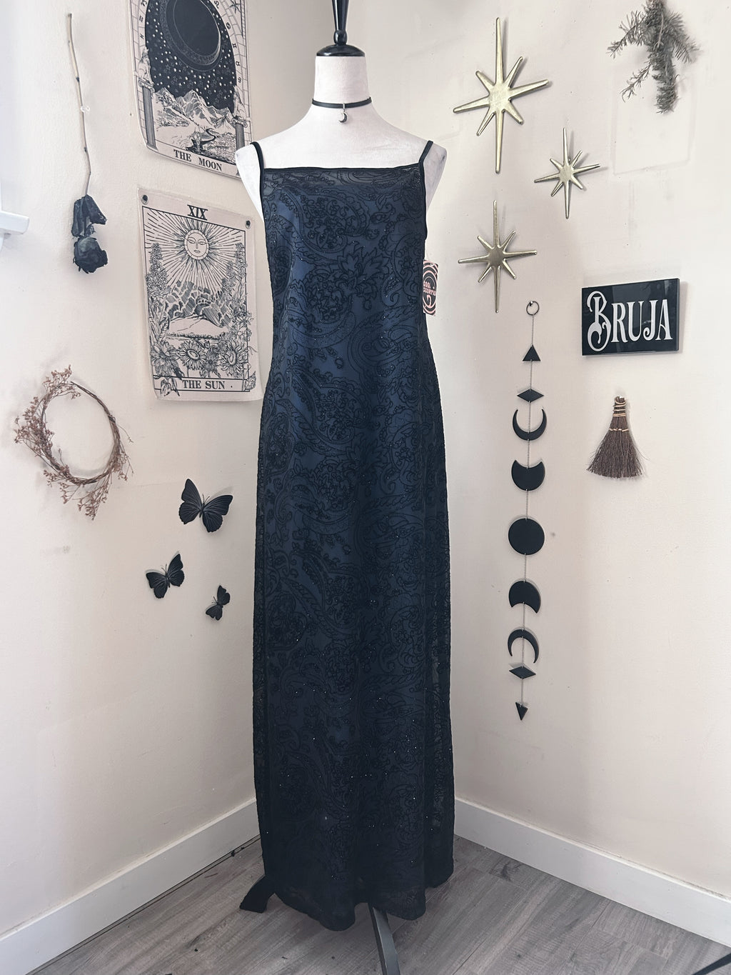 (L) Vintage 90's-00's Black & Blue Sparkly Maxi Dress