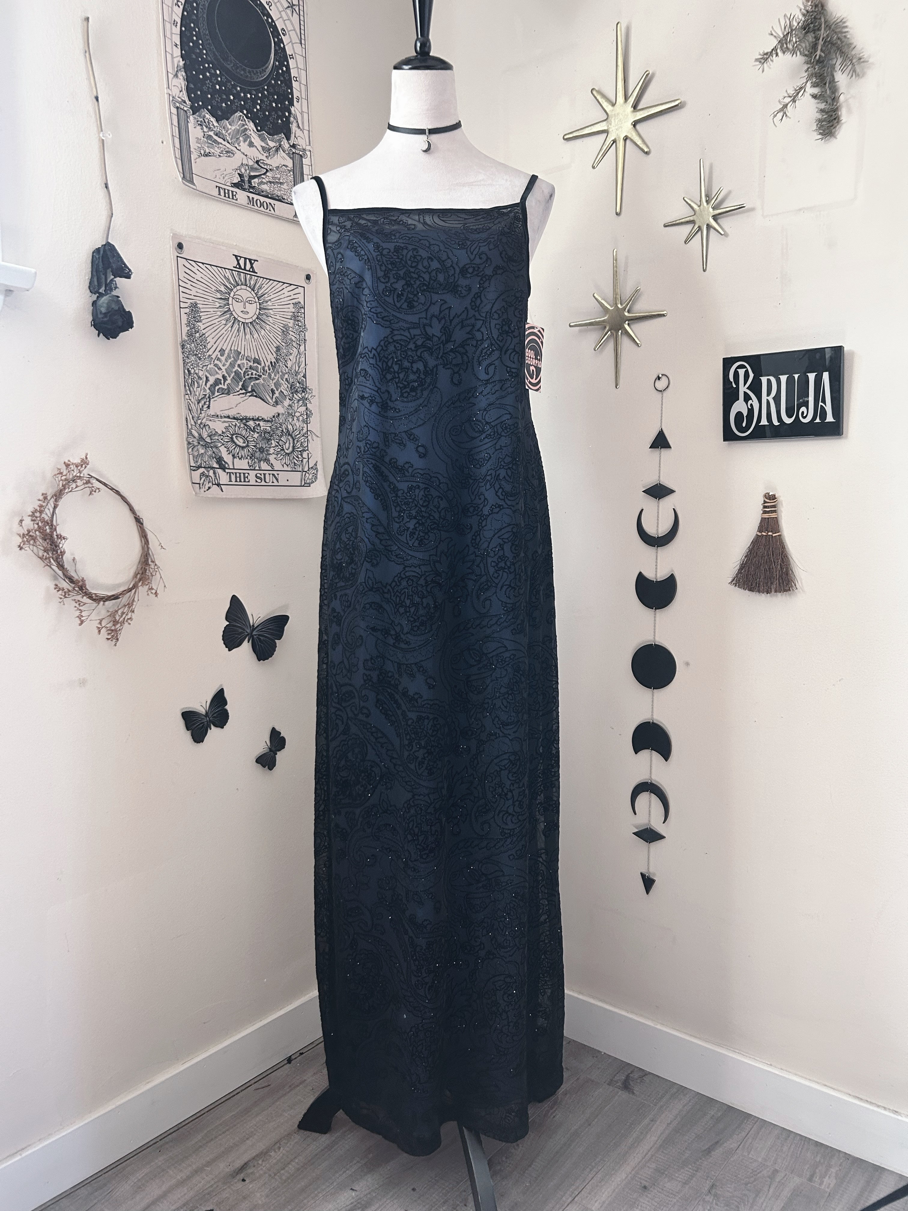 (L) Vintage 90's-00's Black & Blue Sparkly Maxi Dress