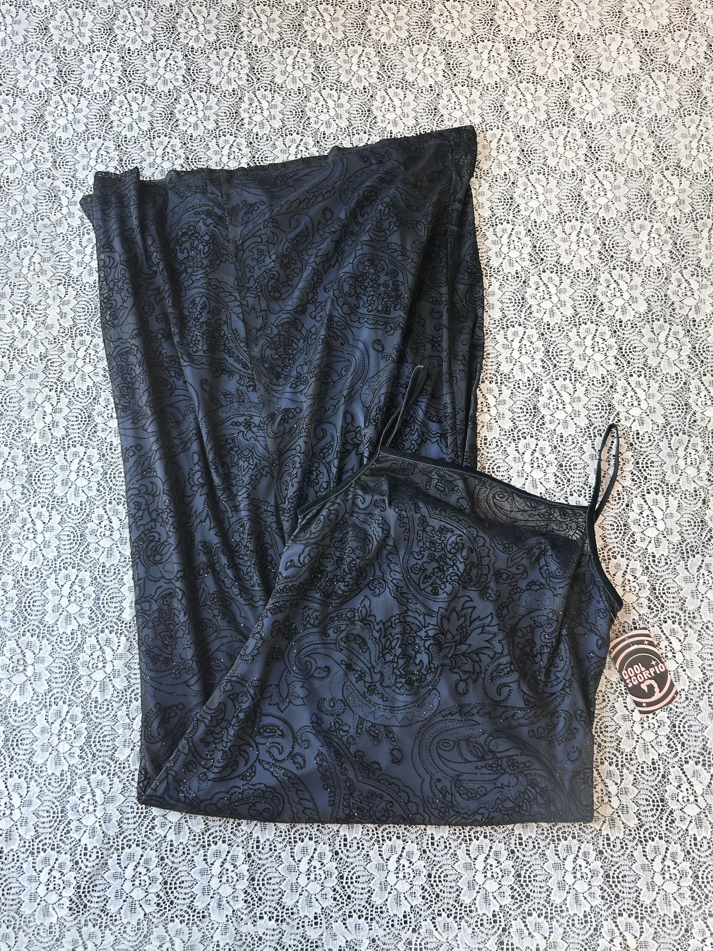 (L) Vintage 90's-00's Black & Blue Sparkly Maxi Dress