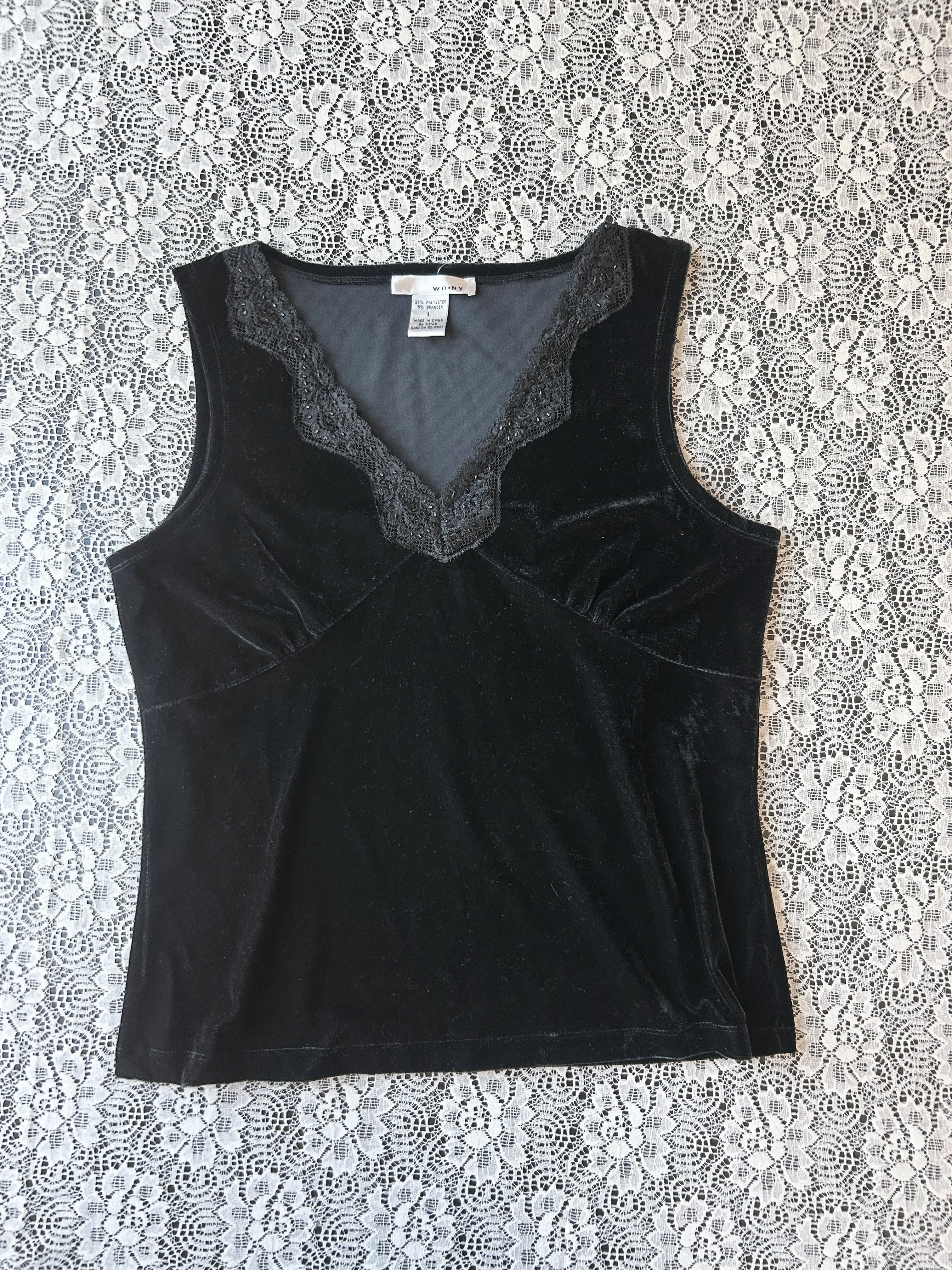 (L) Y2K Black Velvet Tank Top