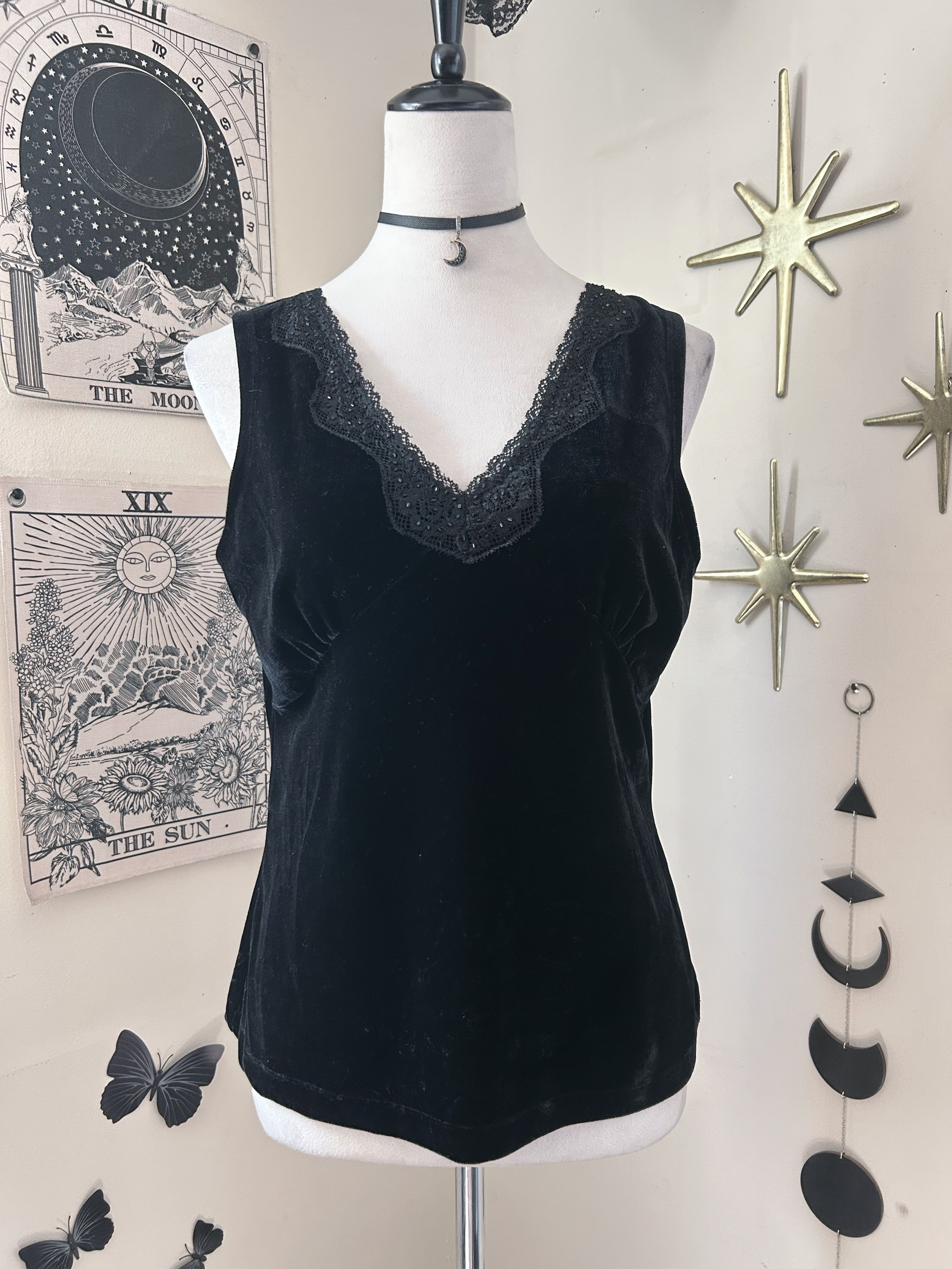 (L) Y2K Black Velvet Tank Top