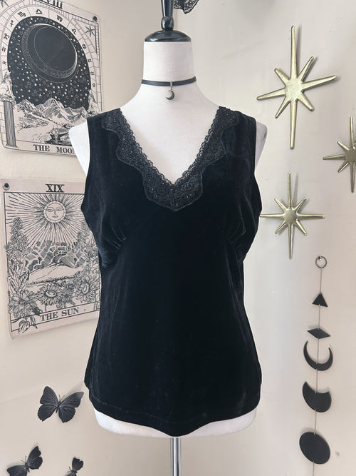(L) Y2K Black Velvet Tank Top