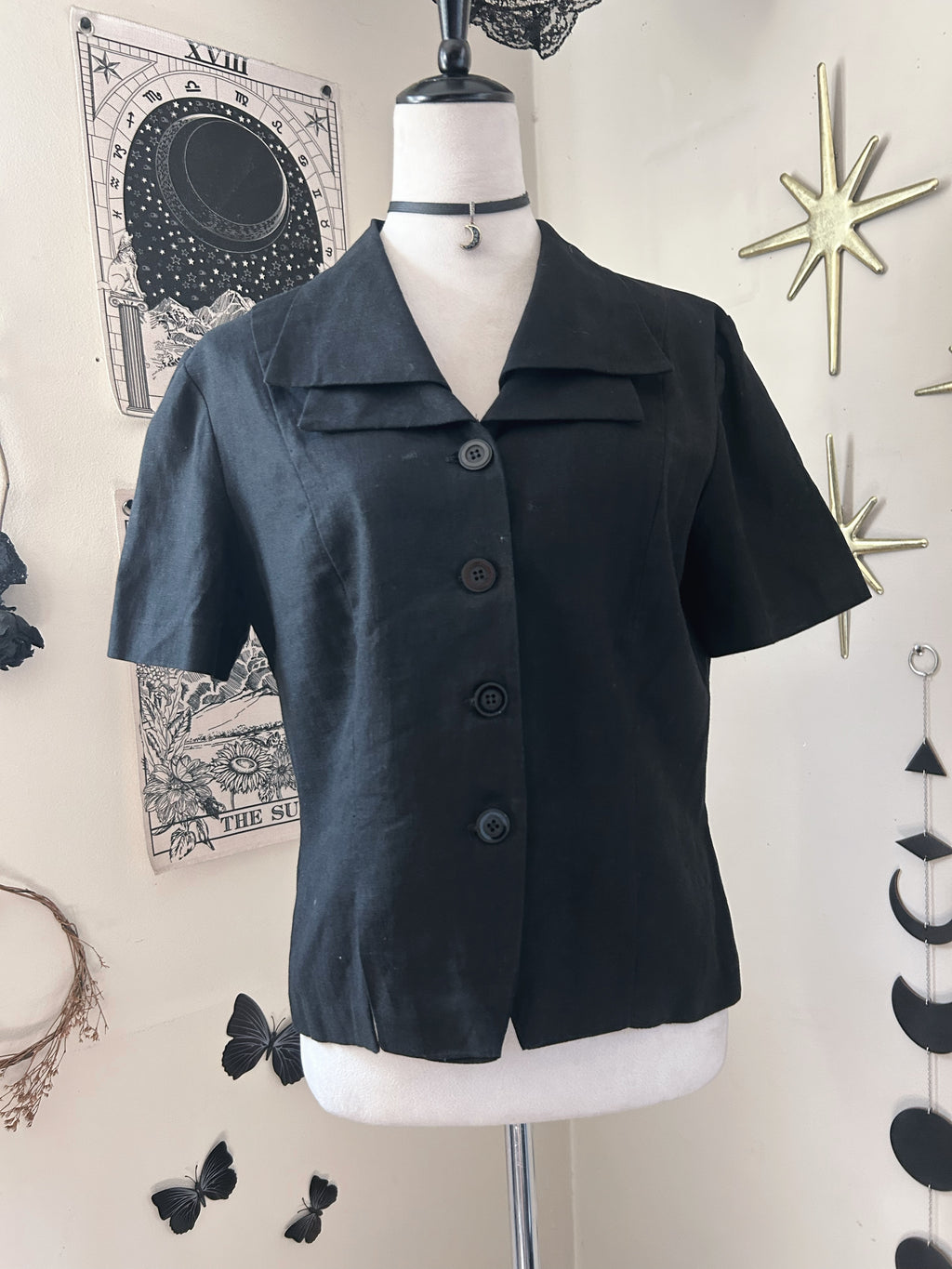 (L/XL) Vintage 90's Black Linen Top