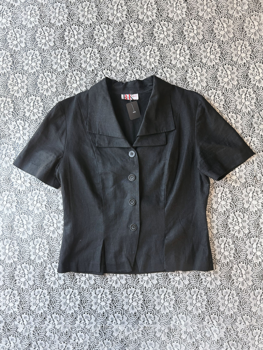 (L/XL) Vintage 90's Black Linen Top