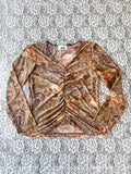 (M/L) Floral & Paisley Print Brown Top