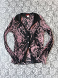 (S/M) 00's Pink & Black Floral Print Long Sleeve Blouse