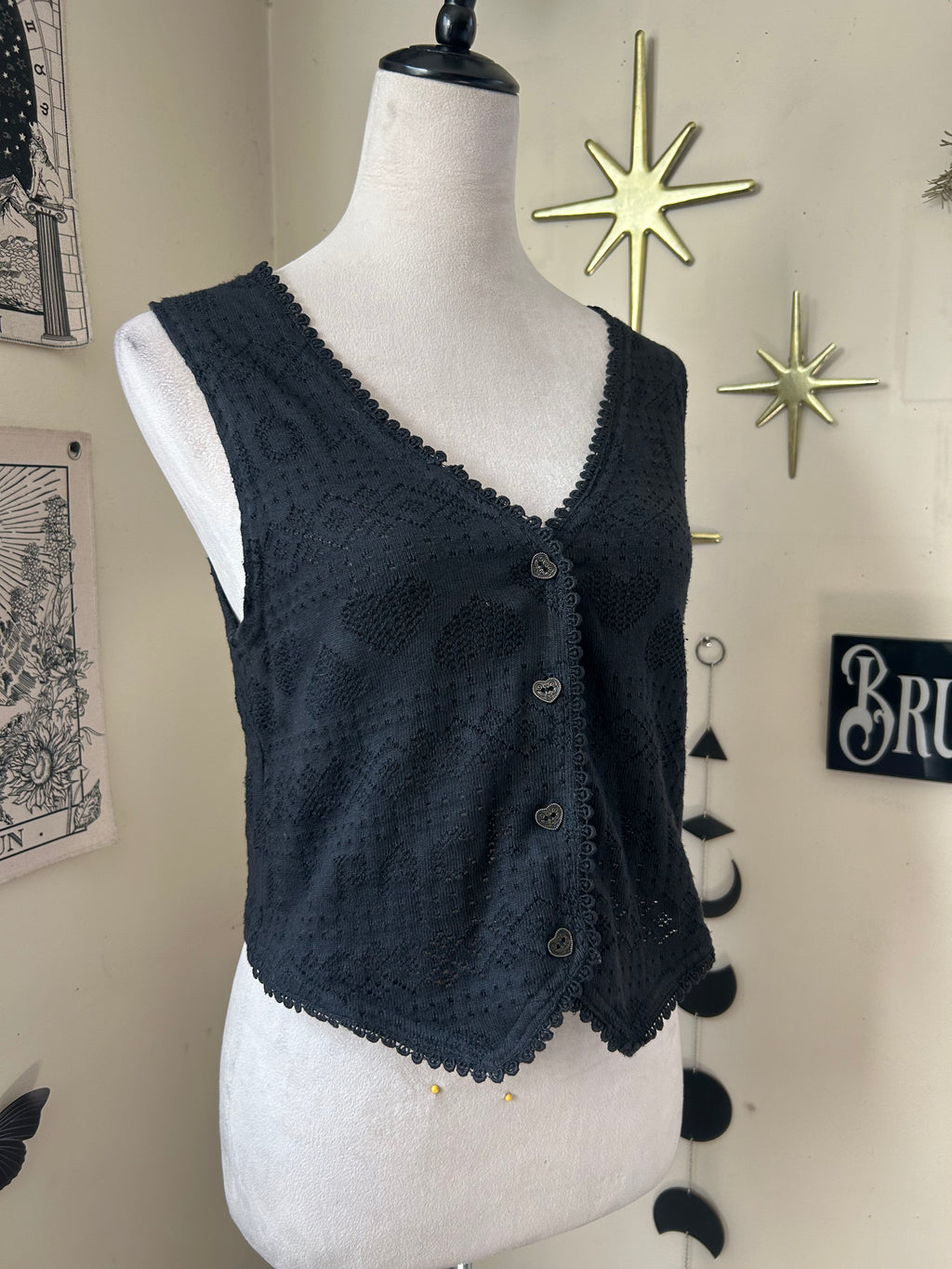 (S) Vintage 90's Knit Heart Detail Vest