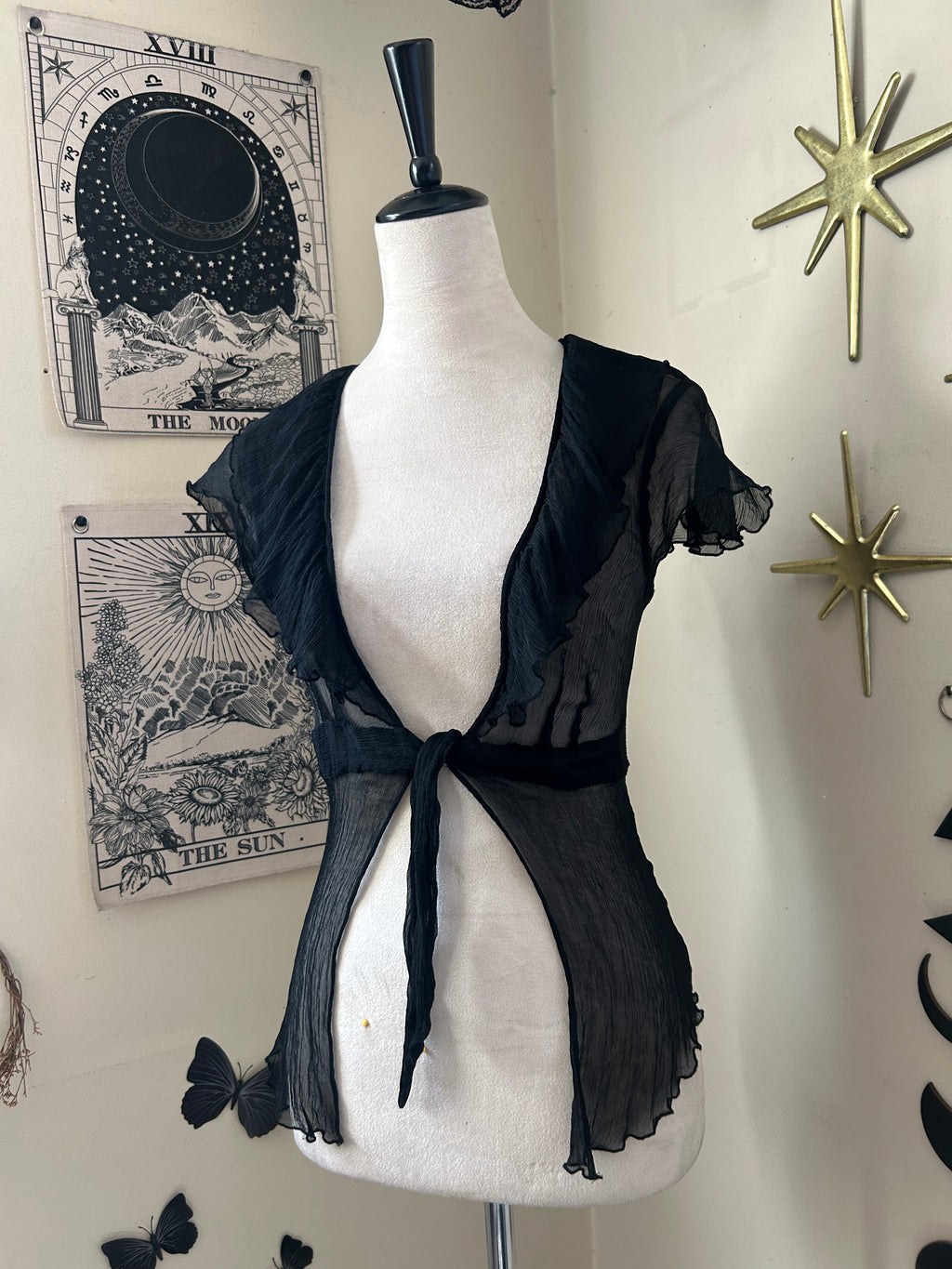 (S/M) Y2K Silk Front Tie Blouse