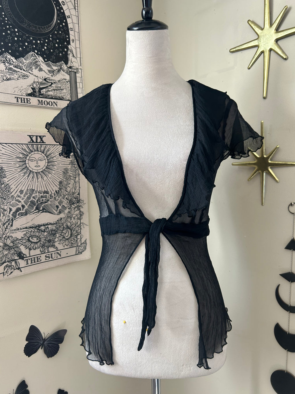 (S/M) Y2K Silk Front Tie Blouse