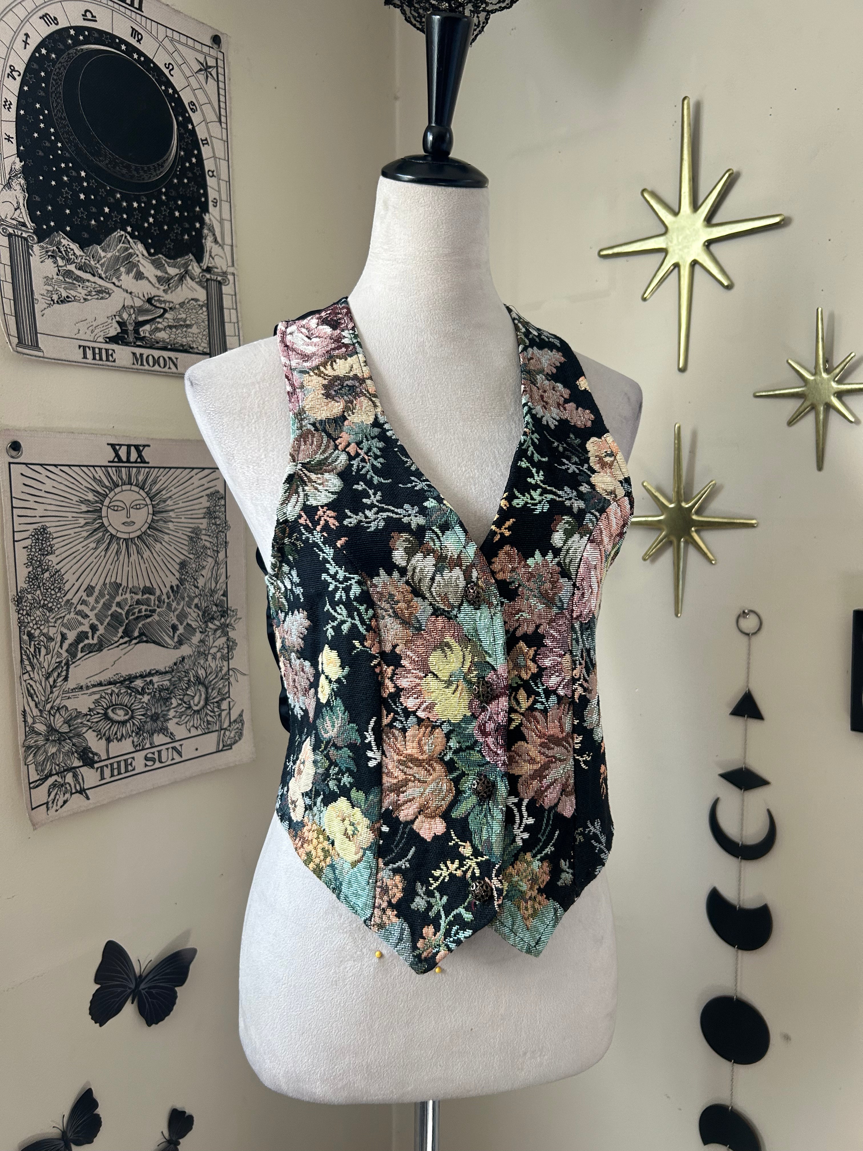 (S) Vintage 90's Upholstery Print Vest