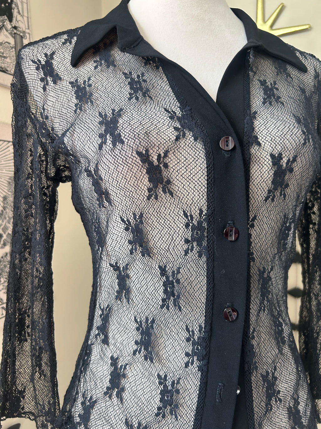 (S/M) Vintage 00's Sheer Button Blouse