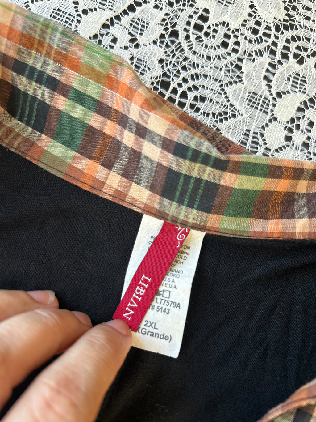 (2XL) Vintage 90's-00's Plaid Faux Double Layer Puff Sleeves Top