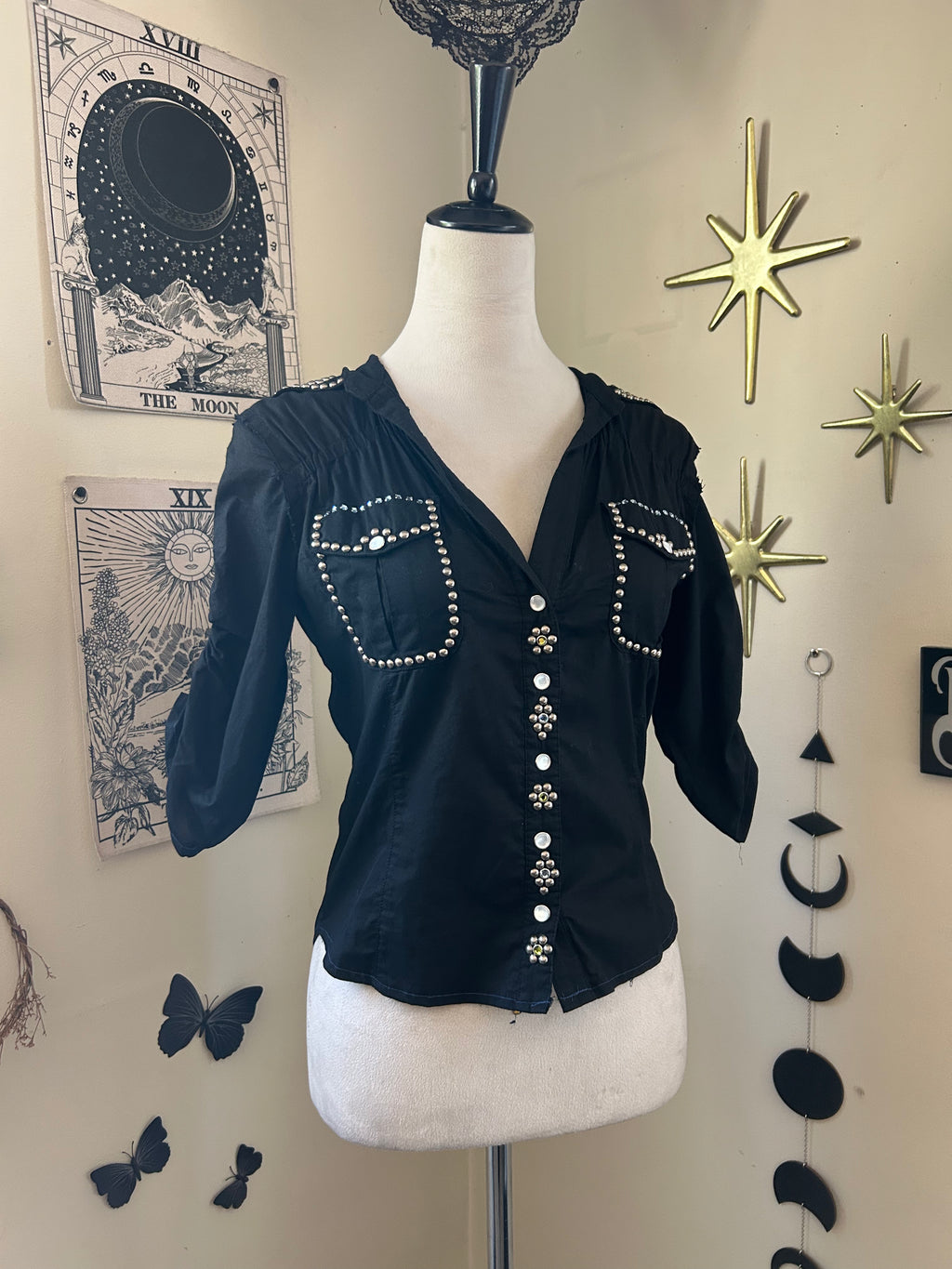 (M) Vintage 00's Western Style Embroidered Blouse