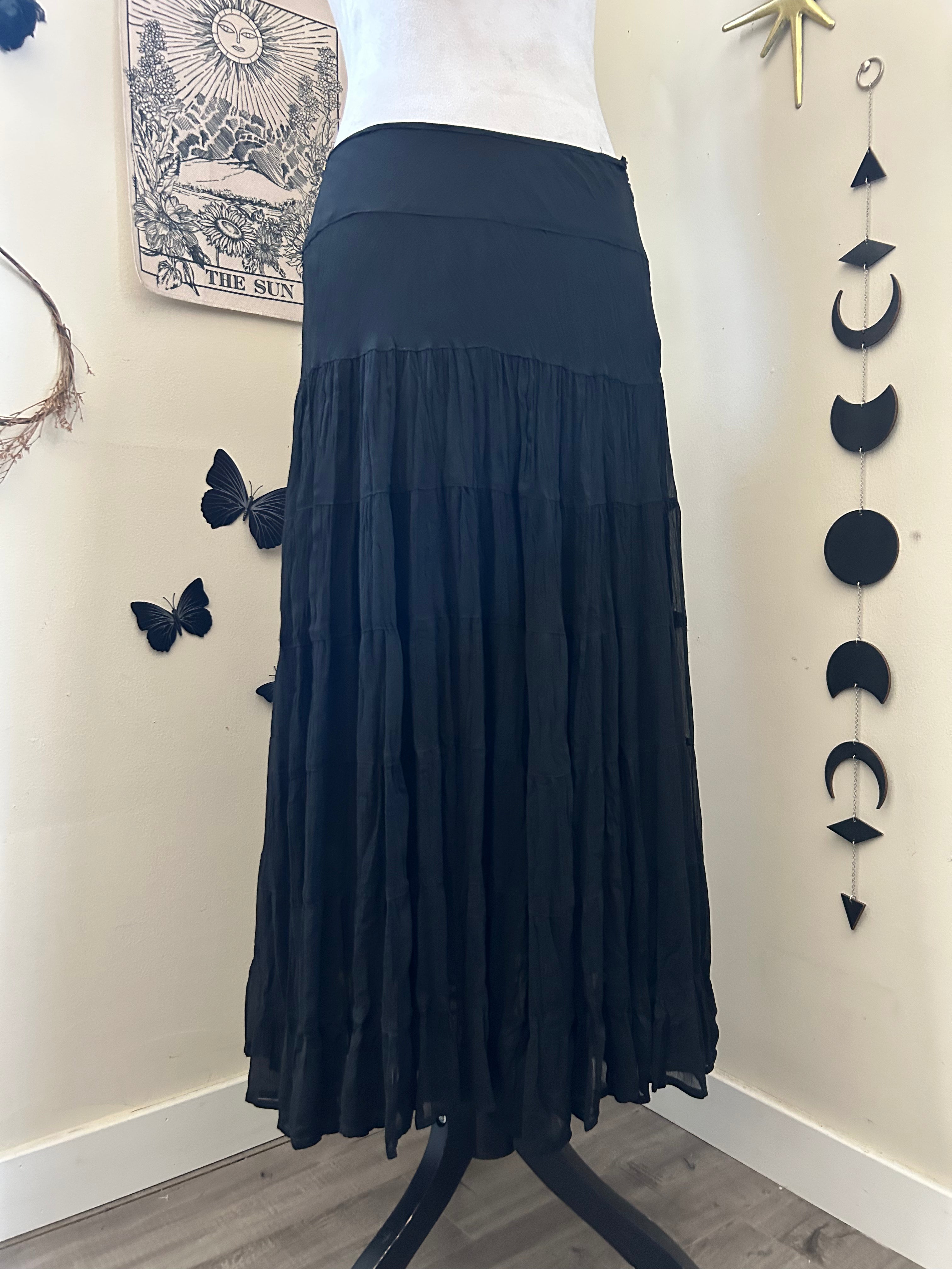 (M) Silk Tiered Maxi Skirt