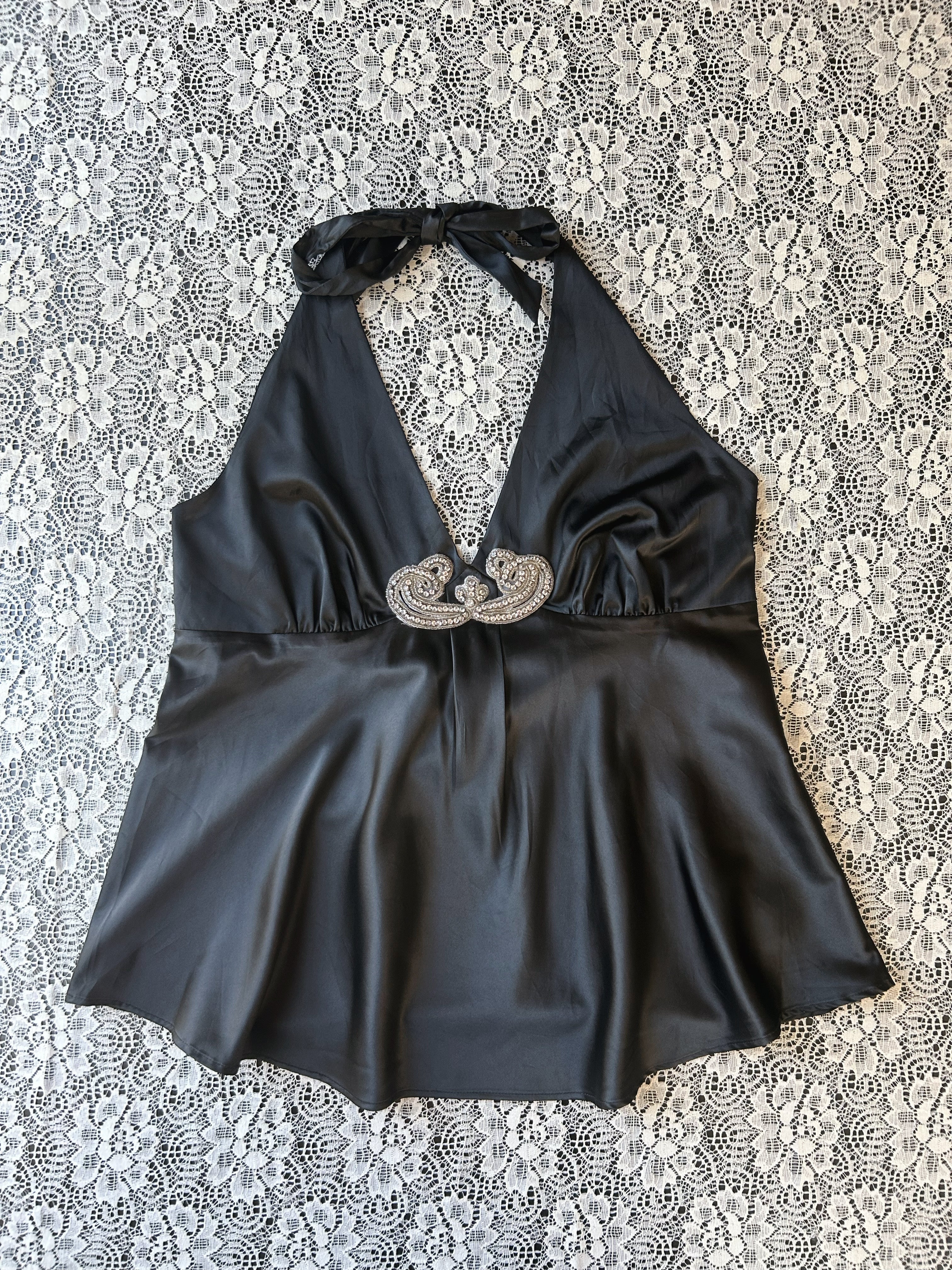 (L) Y2K Satin Halter Top
