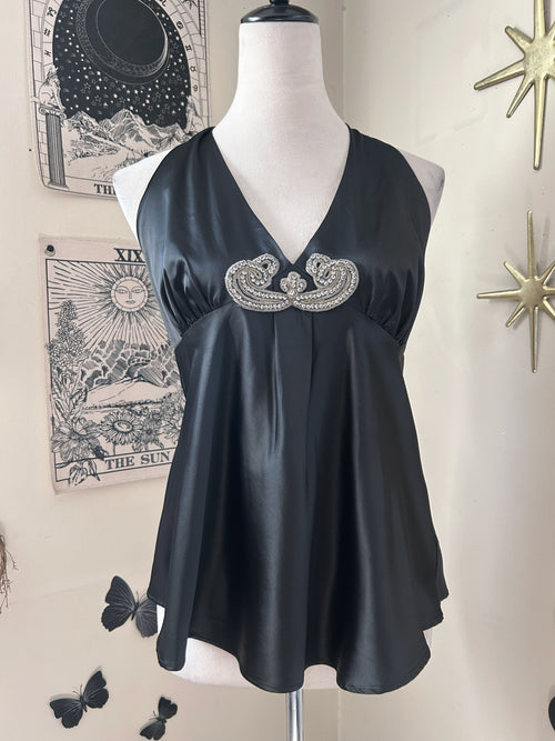 (L) Y2K Satin Halter Top