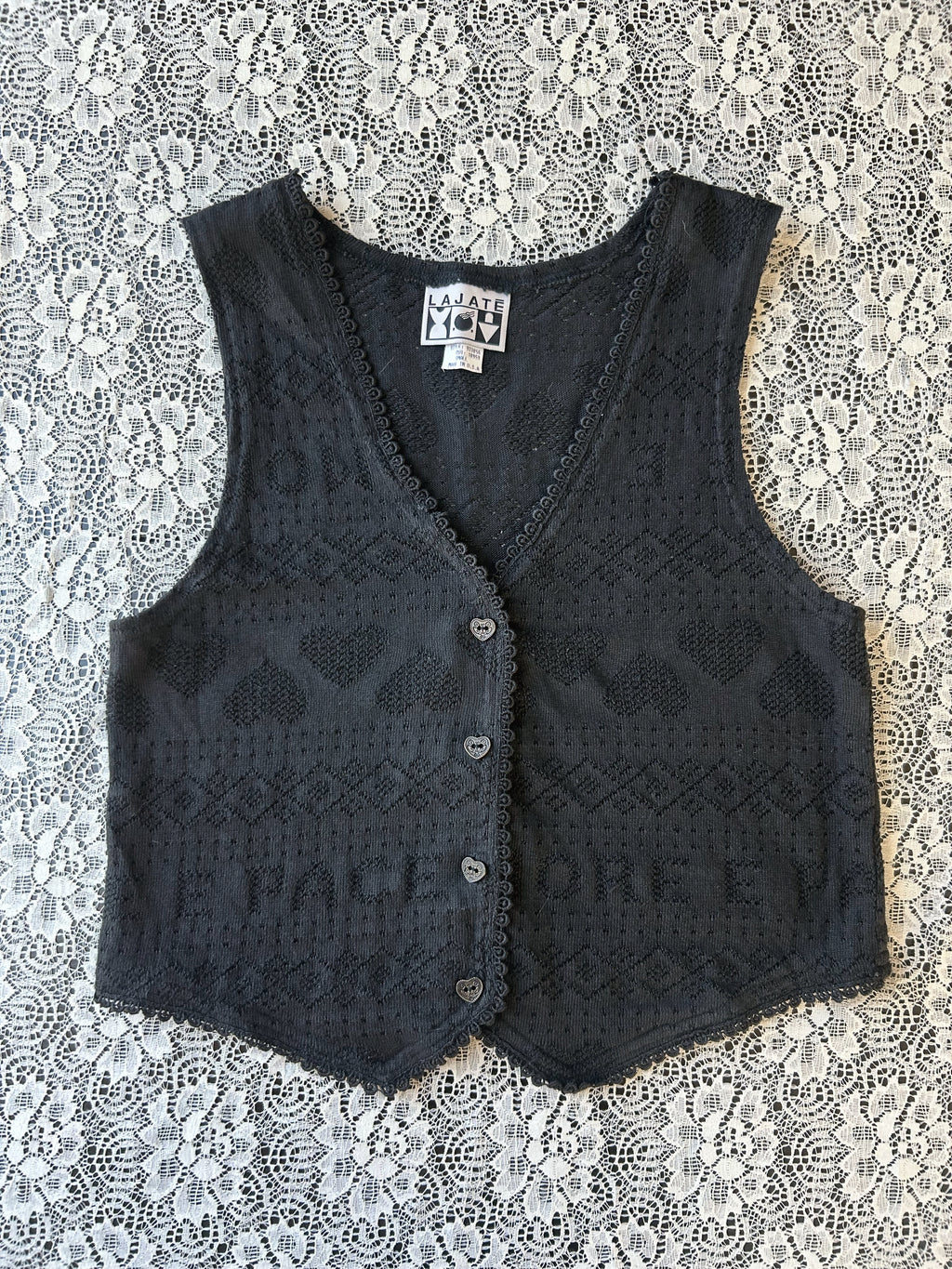 (S) Vintage 90's Knit Heart Detail Vest