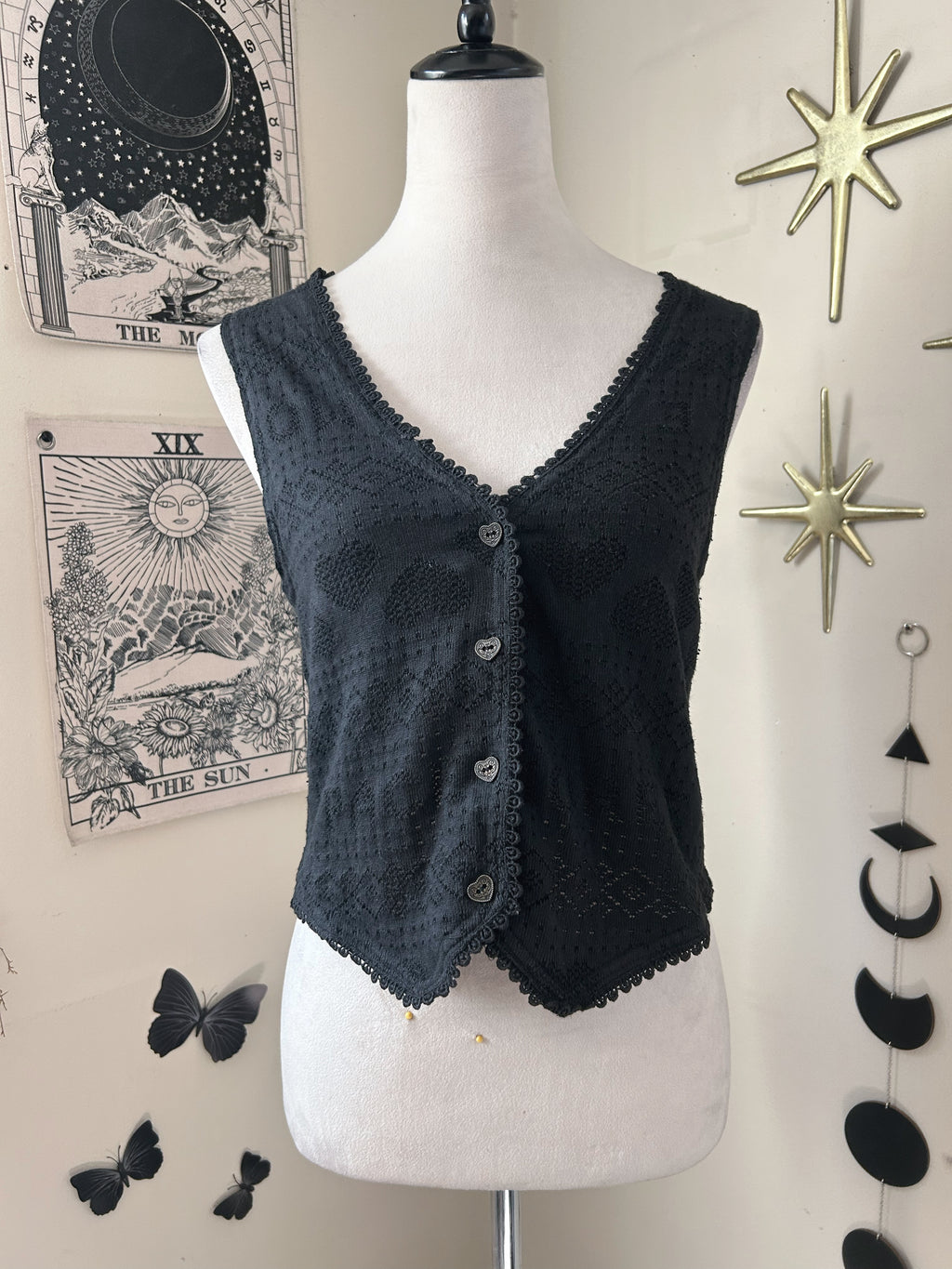(S) Vintage 90's Knit Heart Detail Vest