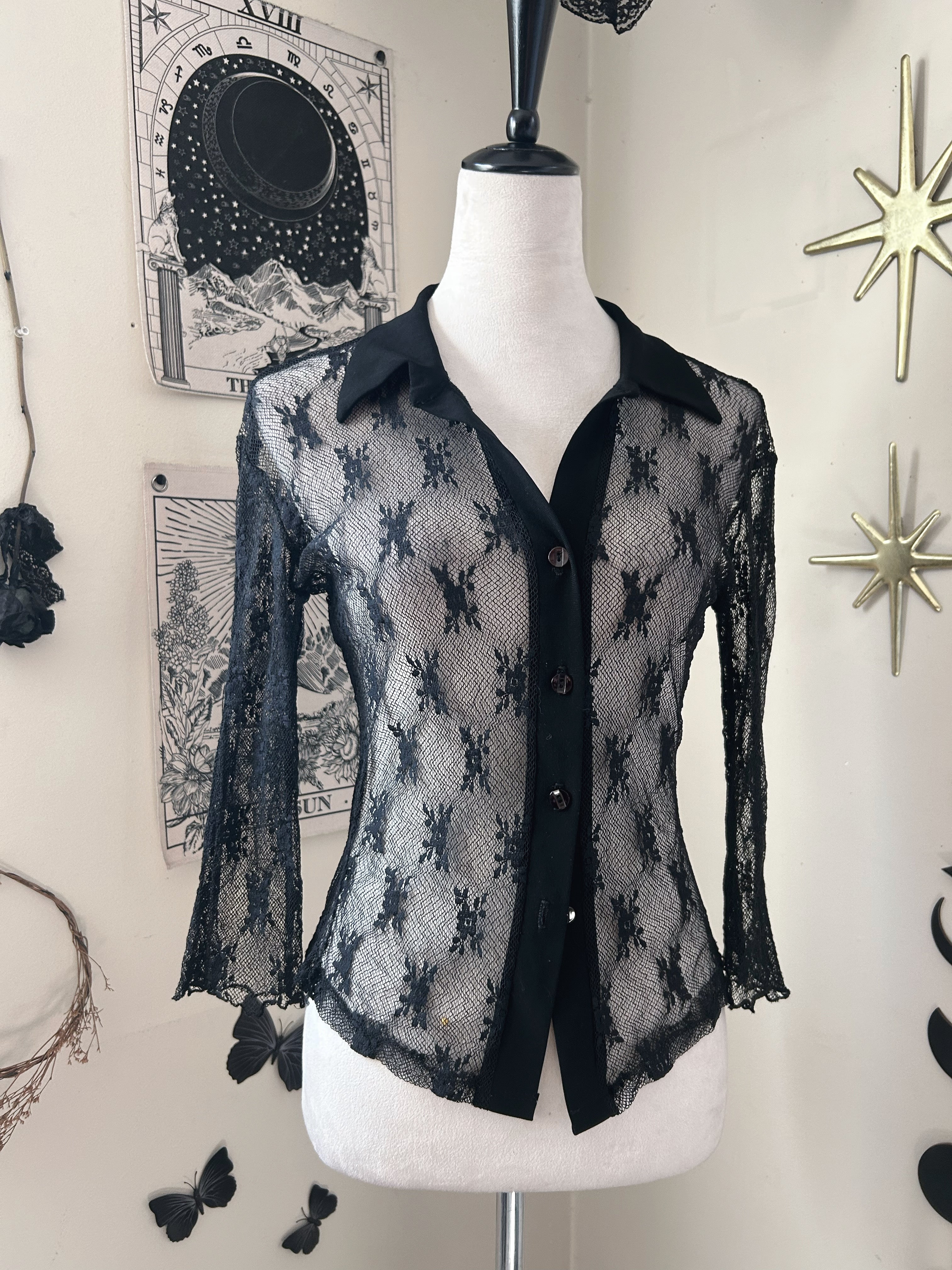 (S/M) Vintage 00's Sheer Button Blouse
