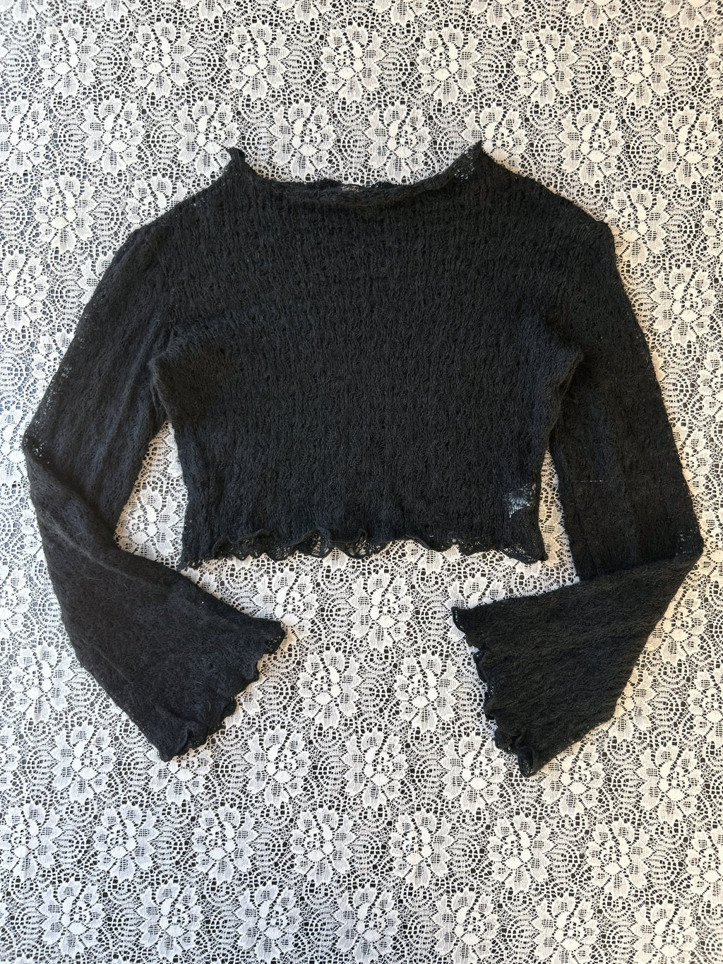 (M) Vintage 00's Knit Crop Flare Sleeves Top