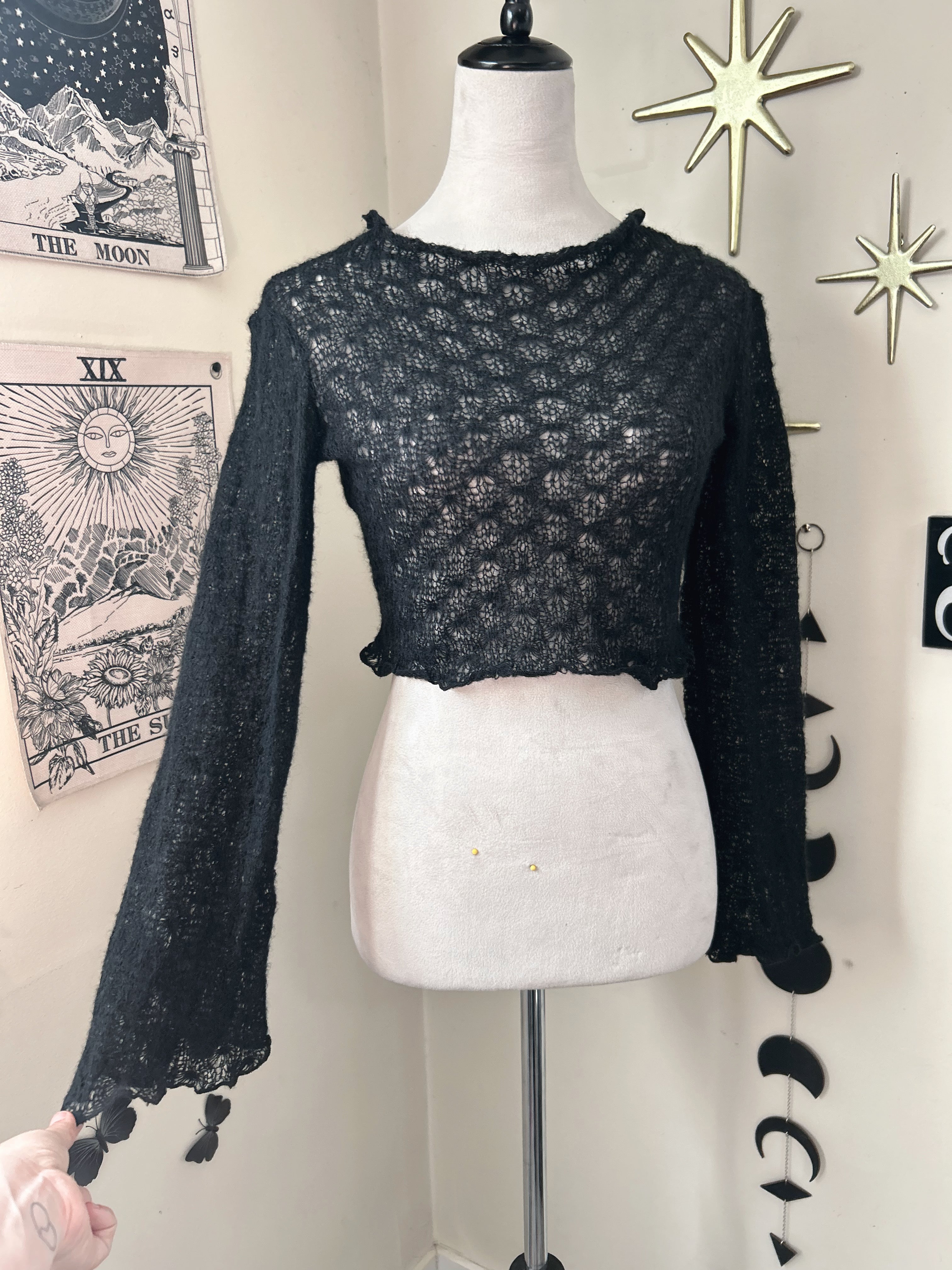 (M) Vintage 00's Knit Crop Flare Sleeves Top