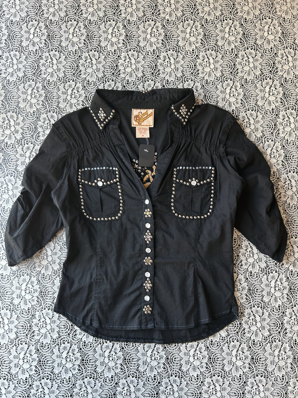 (M) Vintage 00's Western Style Embroidered Blouse