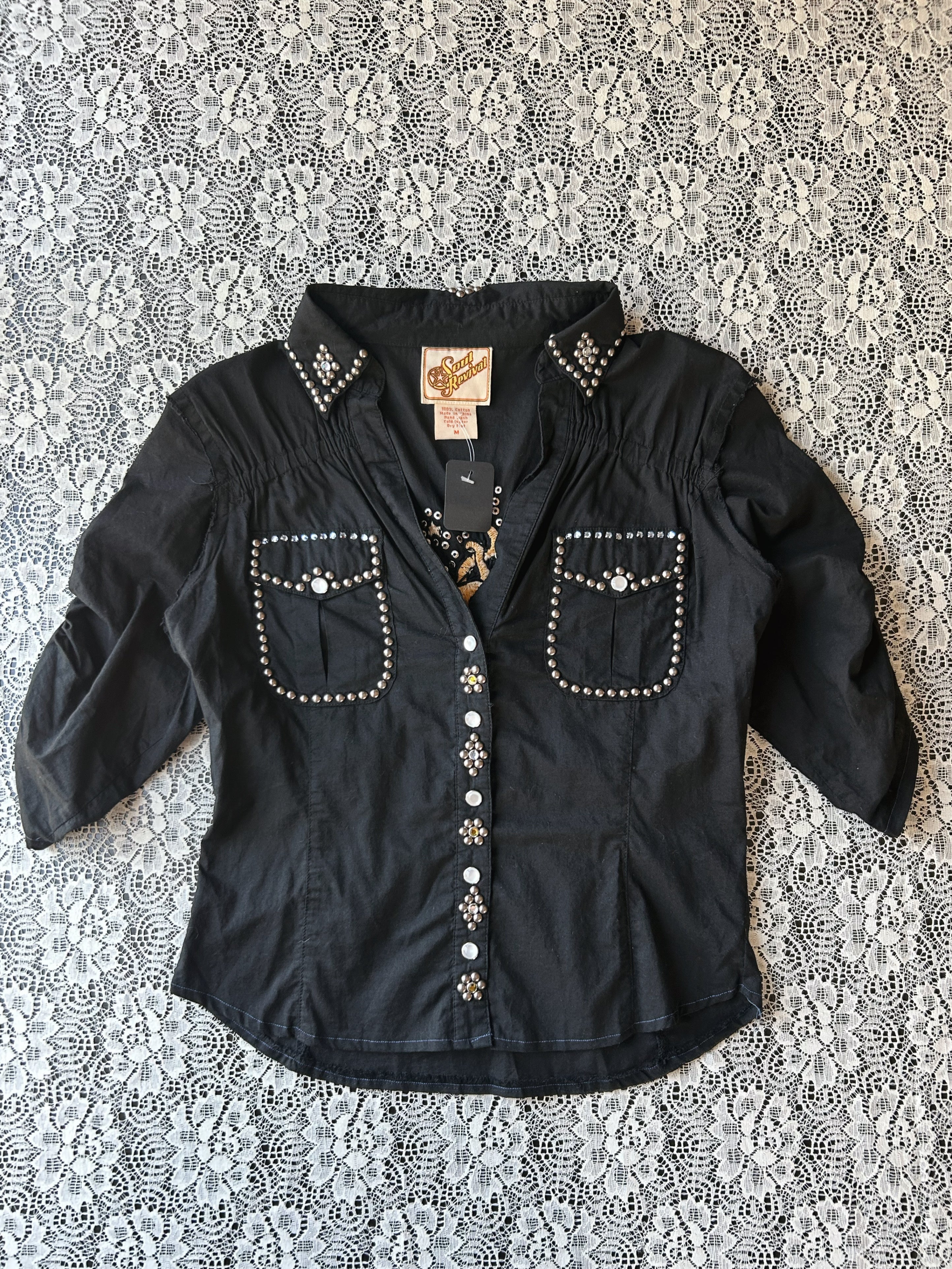 (M) Vintage 00's Western Style Embroidered Blouse