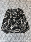 (S) 00's V-Neck Abstract Print Flare Sleeve Blouse