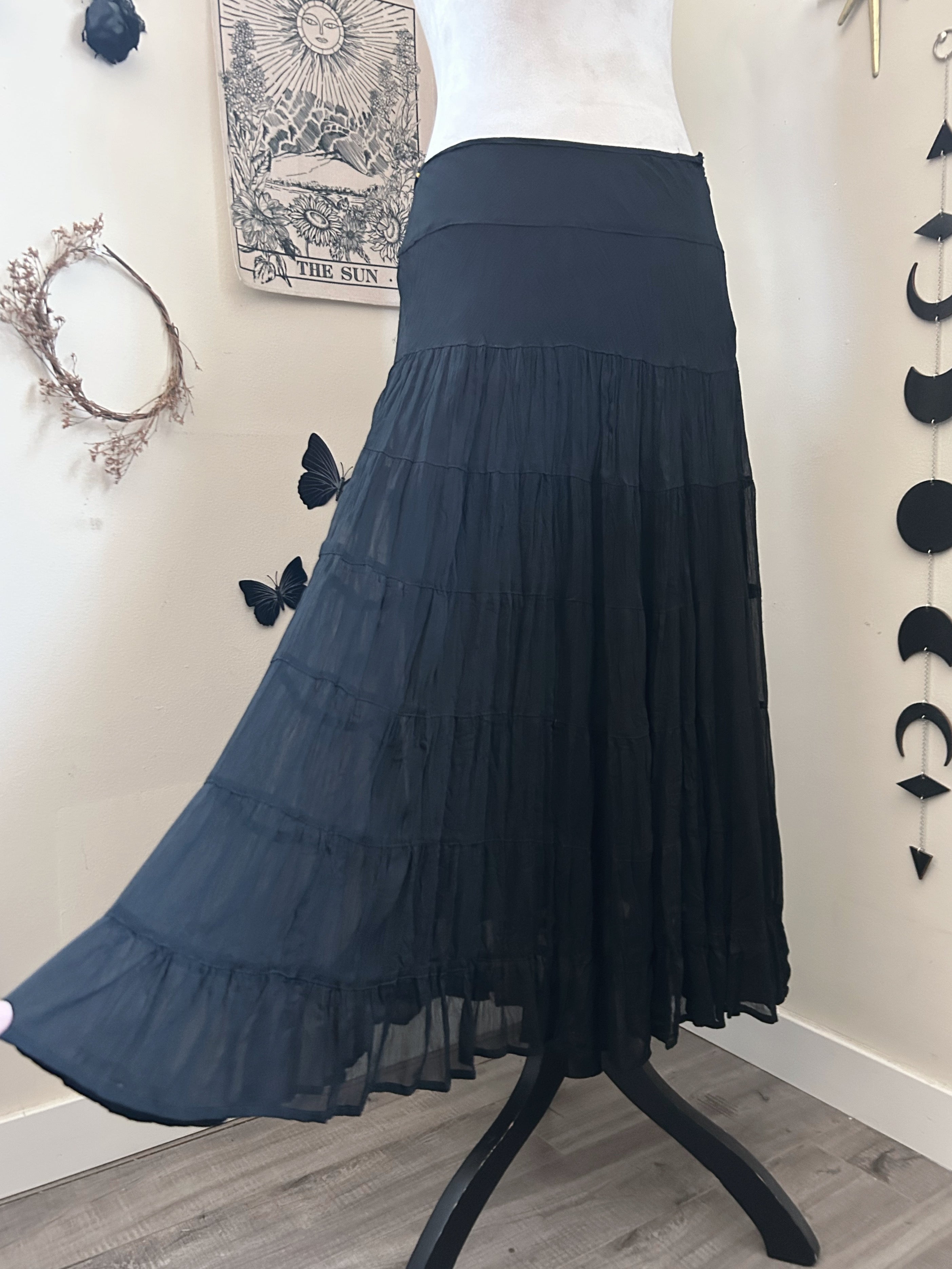 (M) Silk Tiered Maxi Skirt
