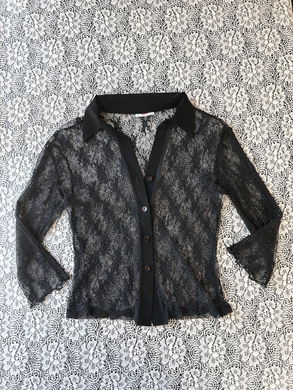 (S/M) Vintage 00's Sheer Button Blouse