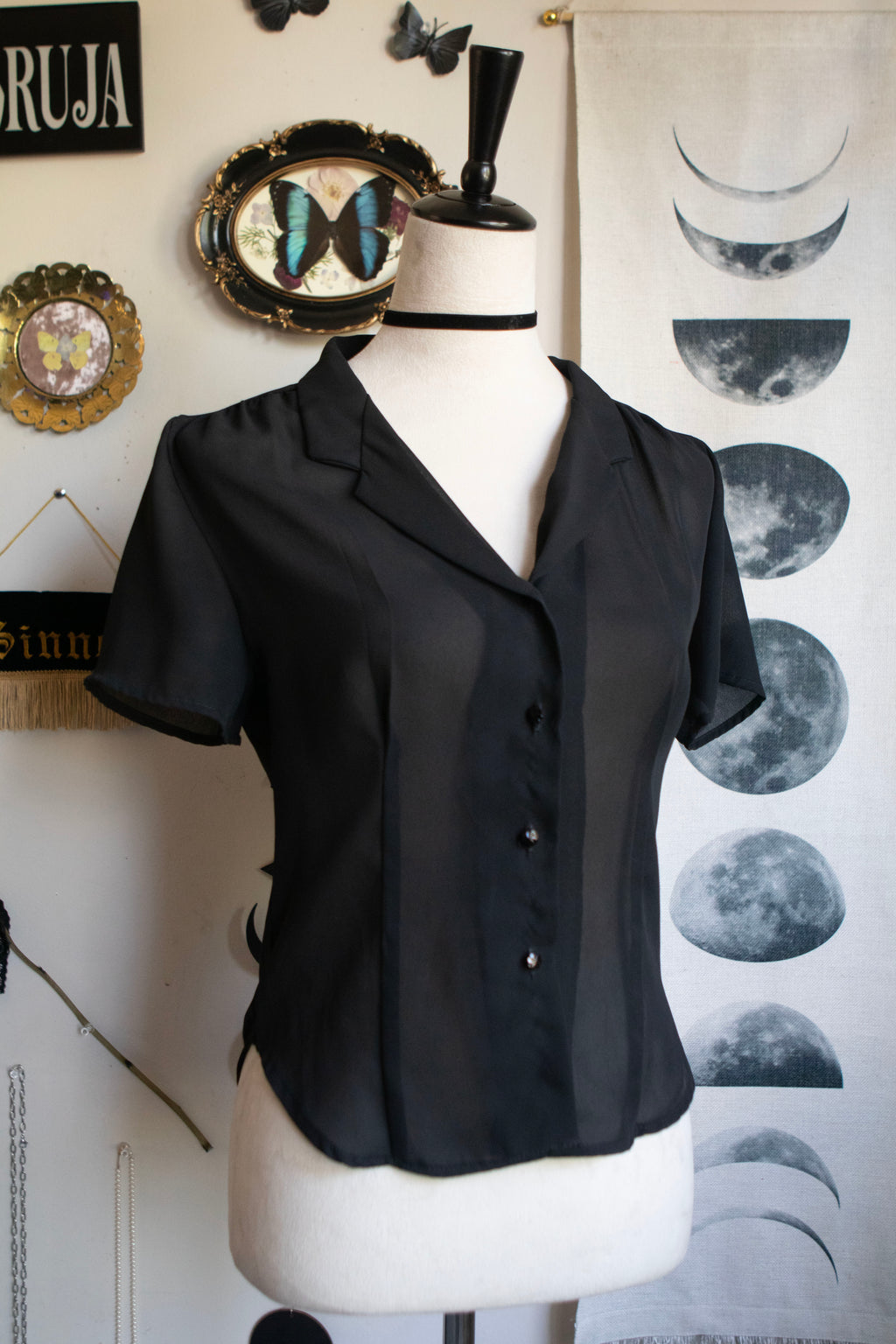 Vintage Late 90's Sheer Short Sleeve Button Top