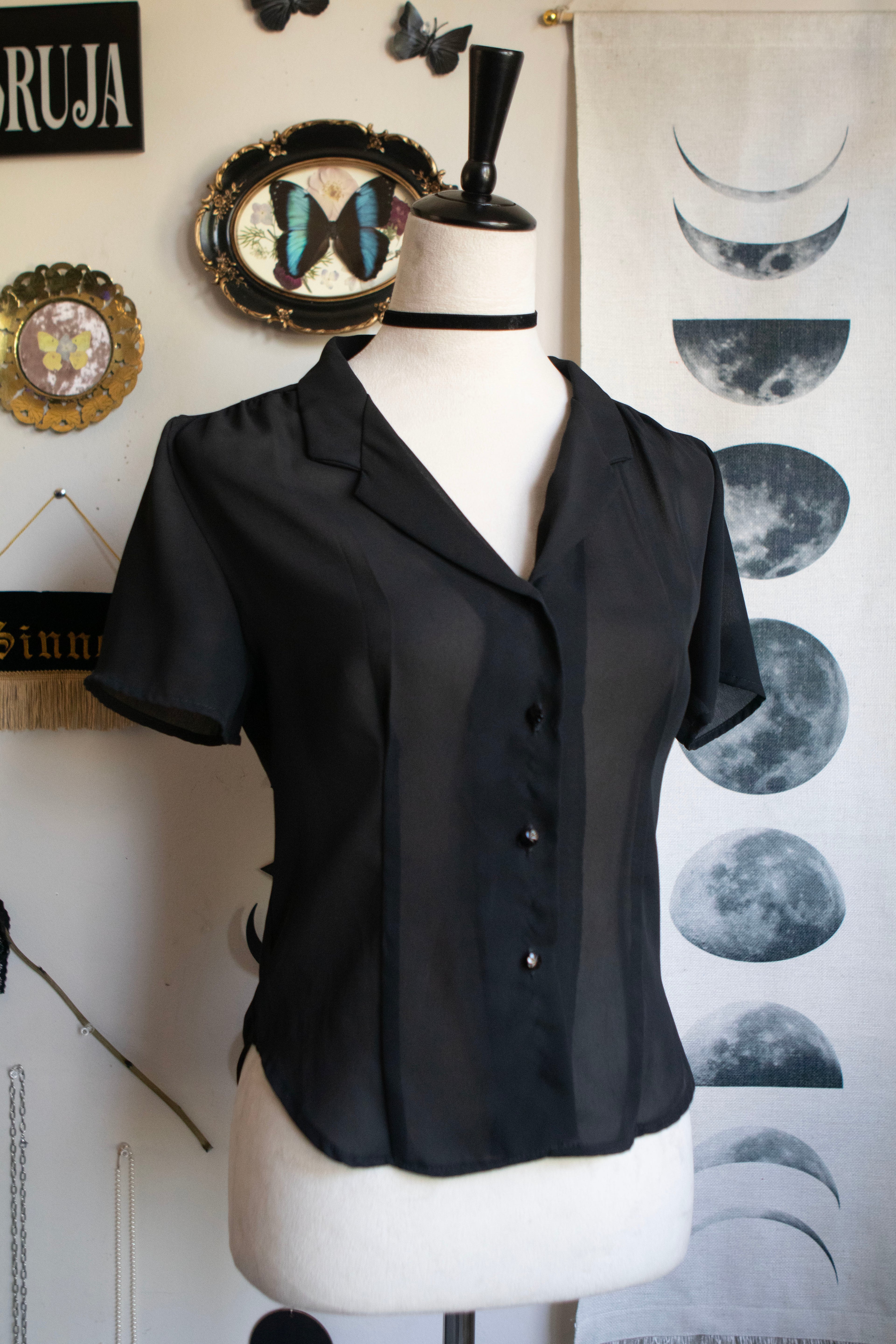 Vintage Late 90's Sheer Short Sleeve Button Top