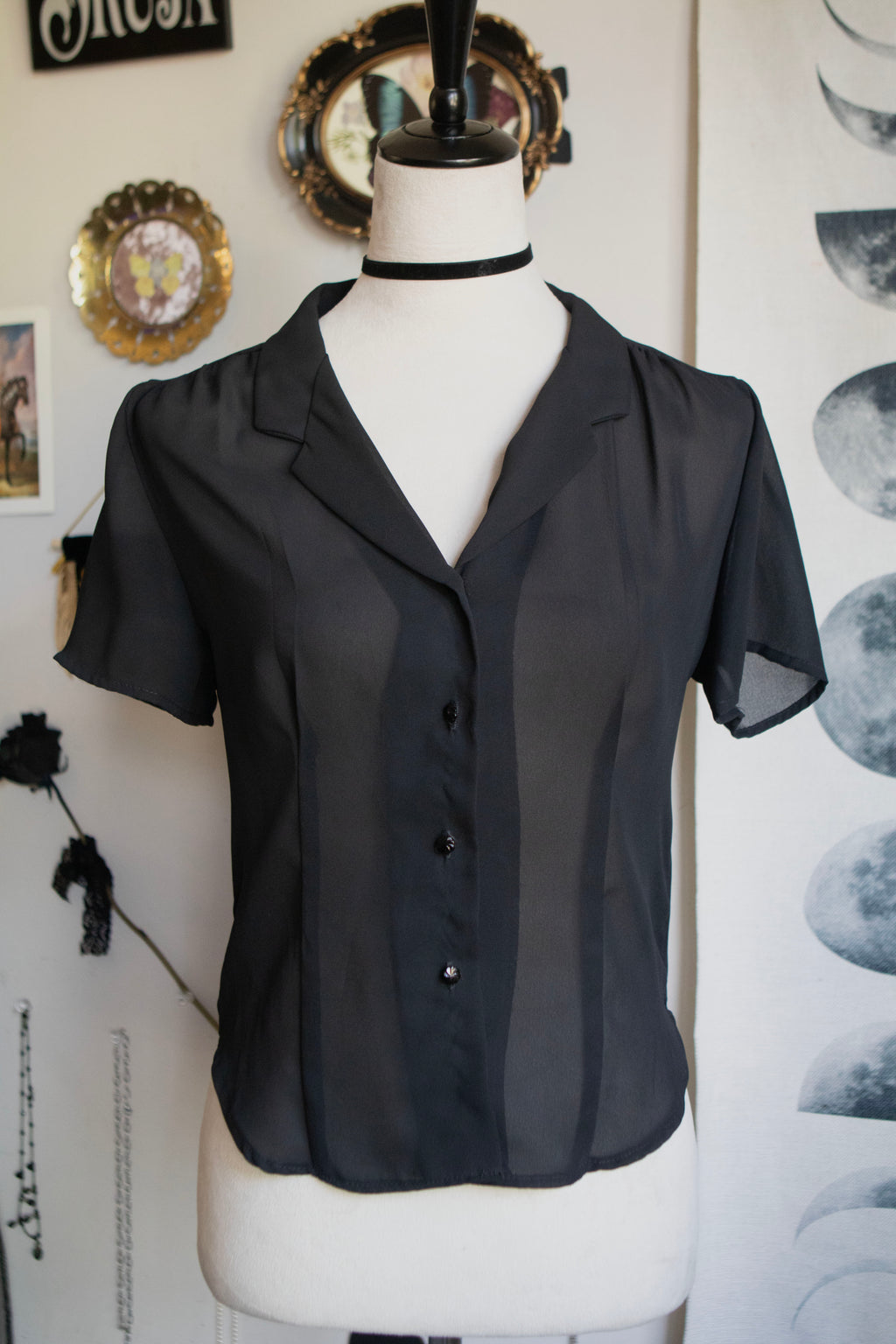 Vintage Late 90's Sheer Short Sleeve Button Top