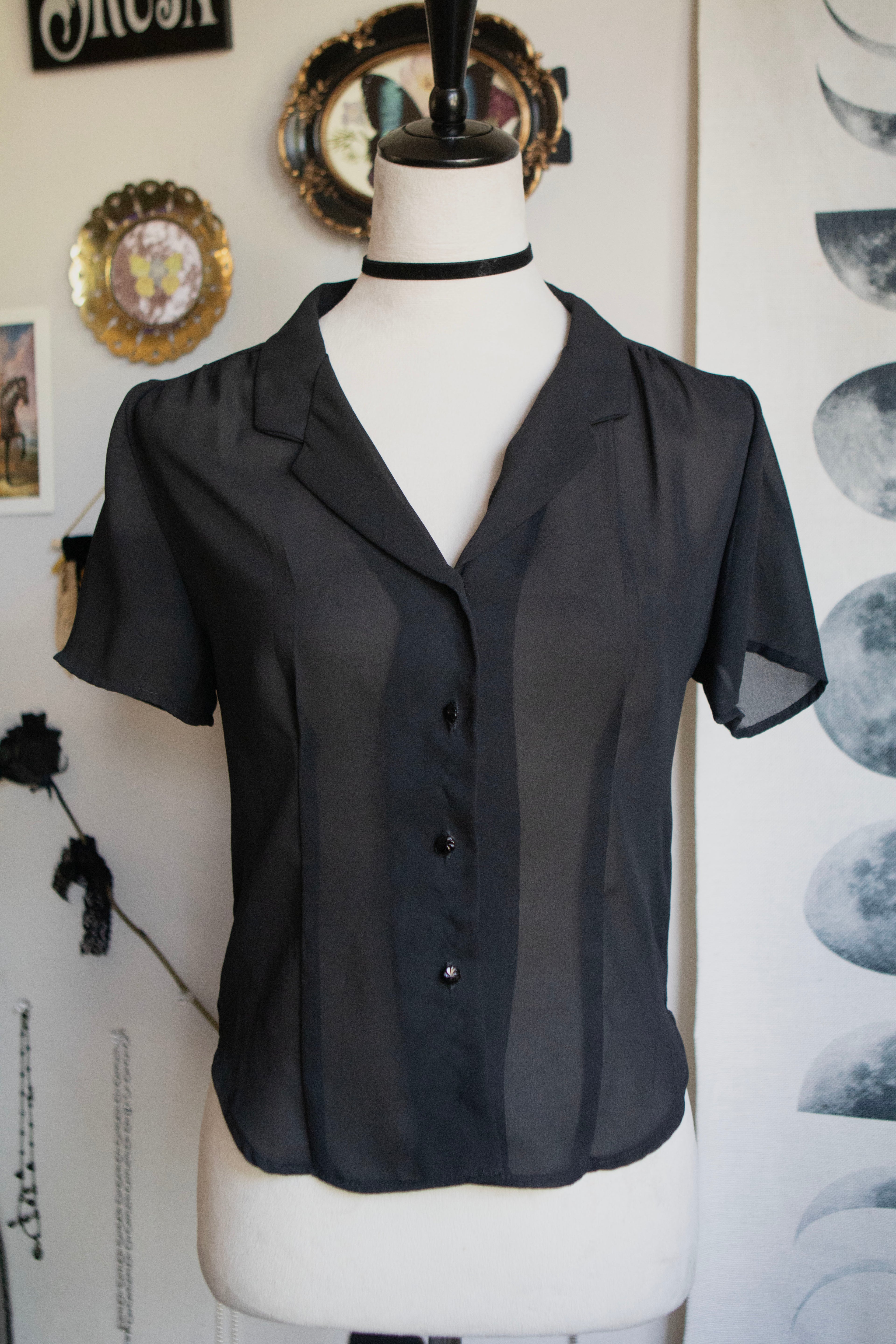 Vintage Late 90's Sheer Short Sleeve Button Top