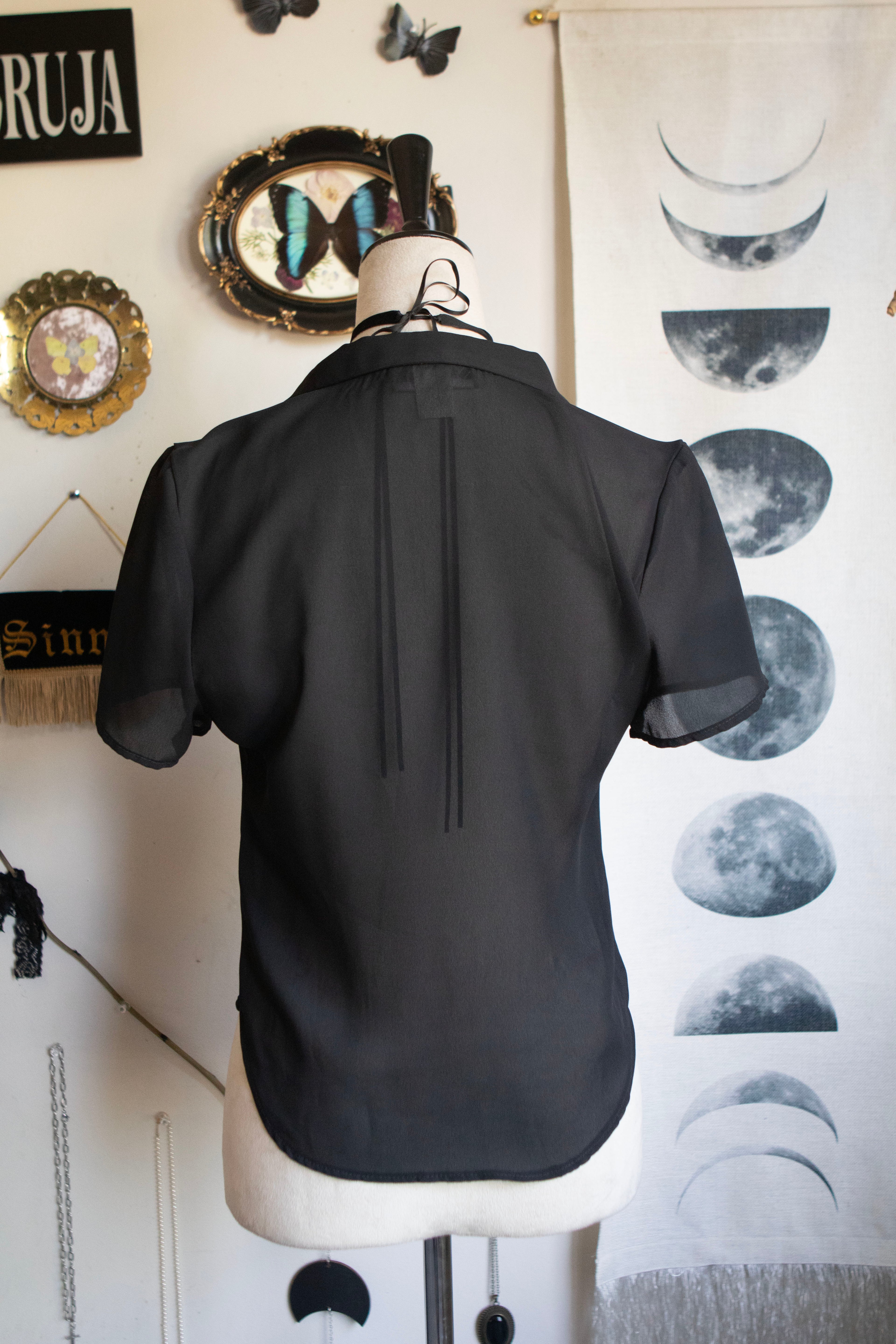 Vintage Late 90's Sheer Short Sleeve Button Top