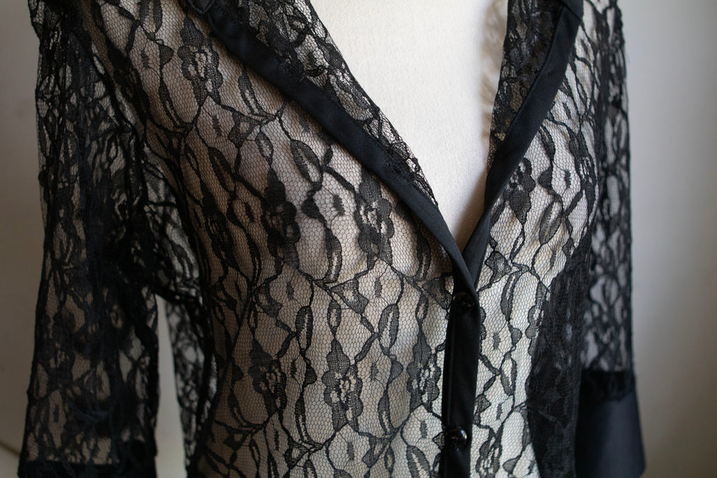 Vintage Lace 3/4 Sleeve Black Blouse