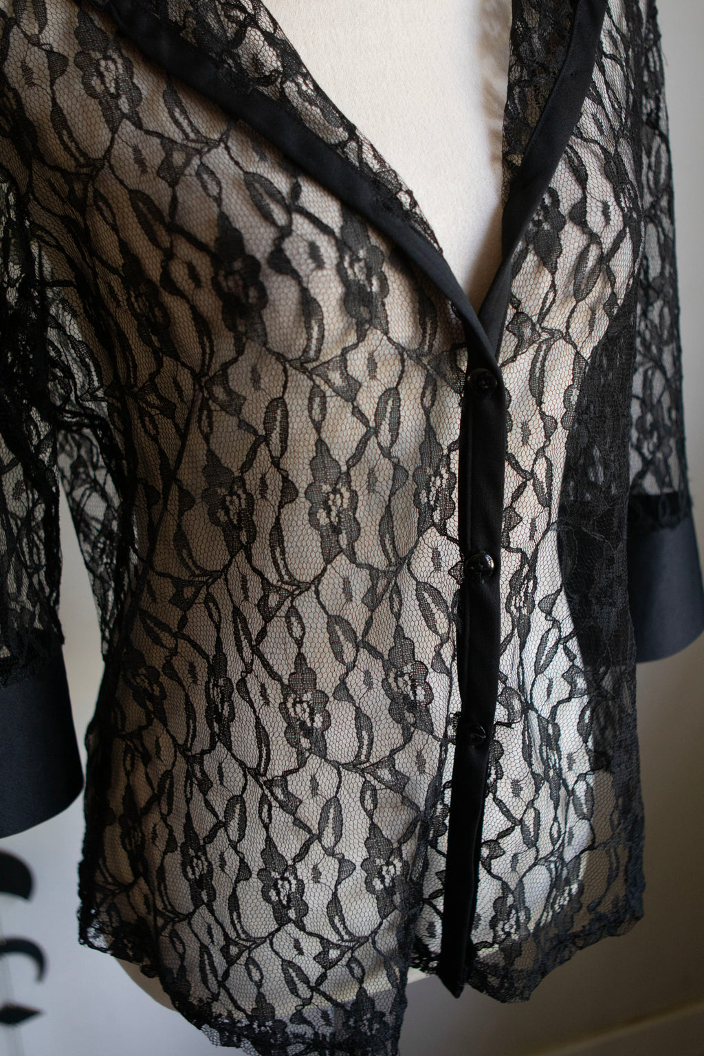 Vintage Lace 3/4 Sleeve Black Blouse