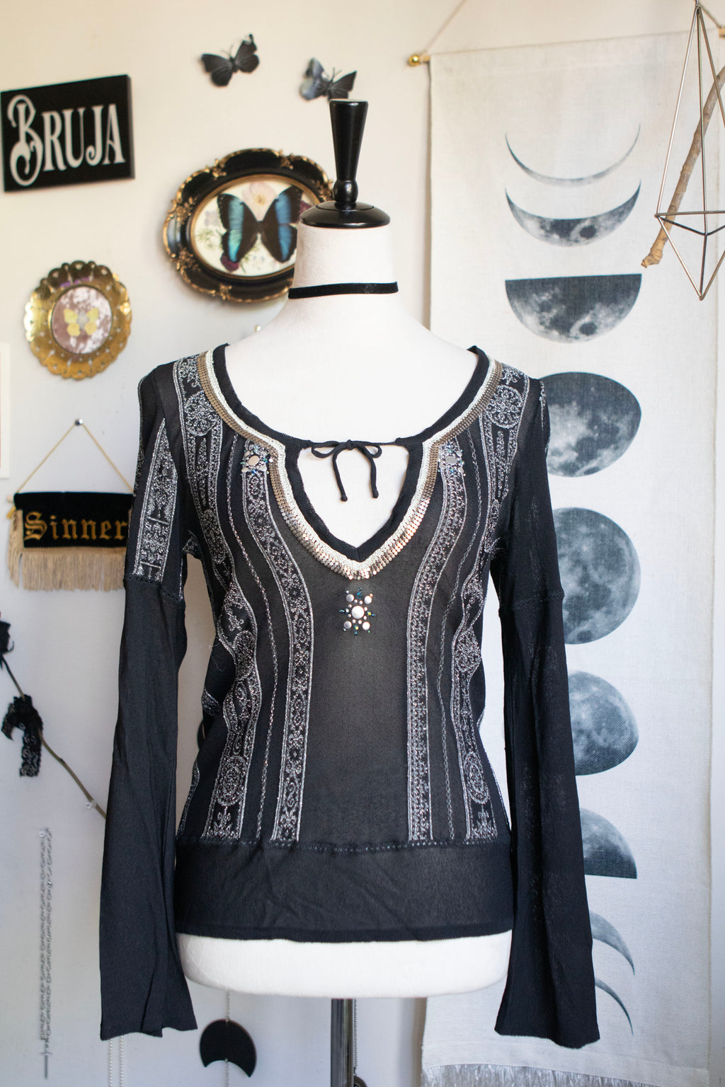 Vintage Made in France Beaded Flare Sleeve Blouse