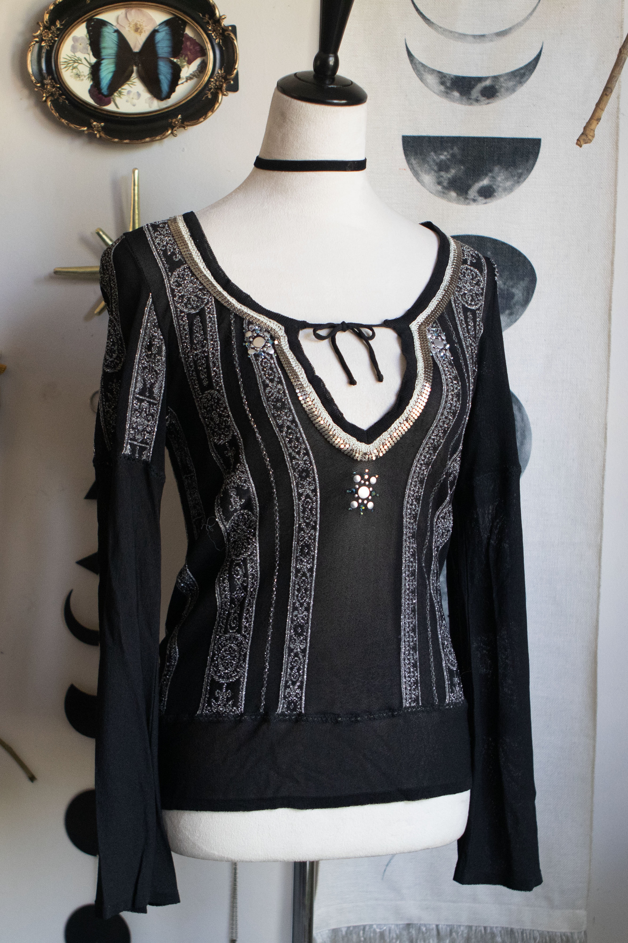 Vintage Made in France Beaded Flare Sleeve Blouse