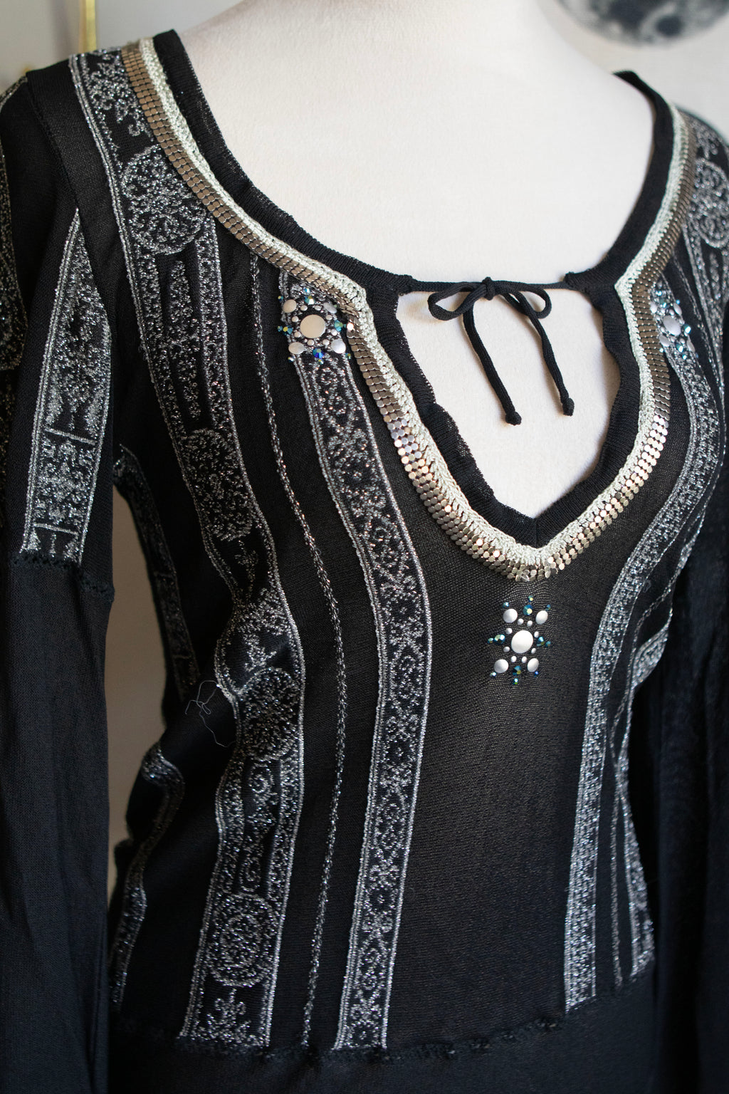 Vintage Made in France Beaded Flare Sleeve Blouse