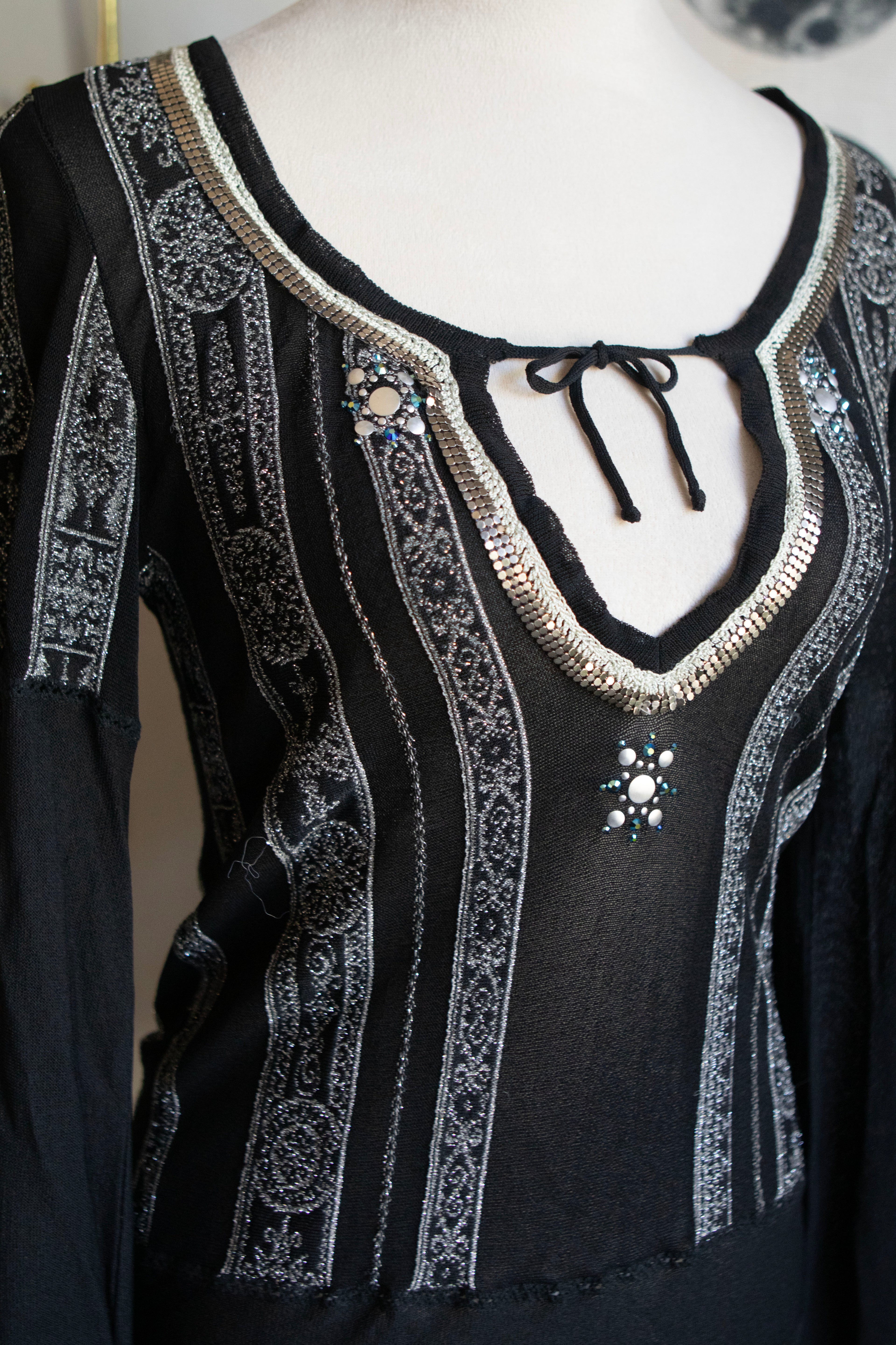 Vintage Made in France Beaded Flare Sleeve Blouse