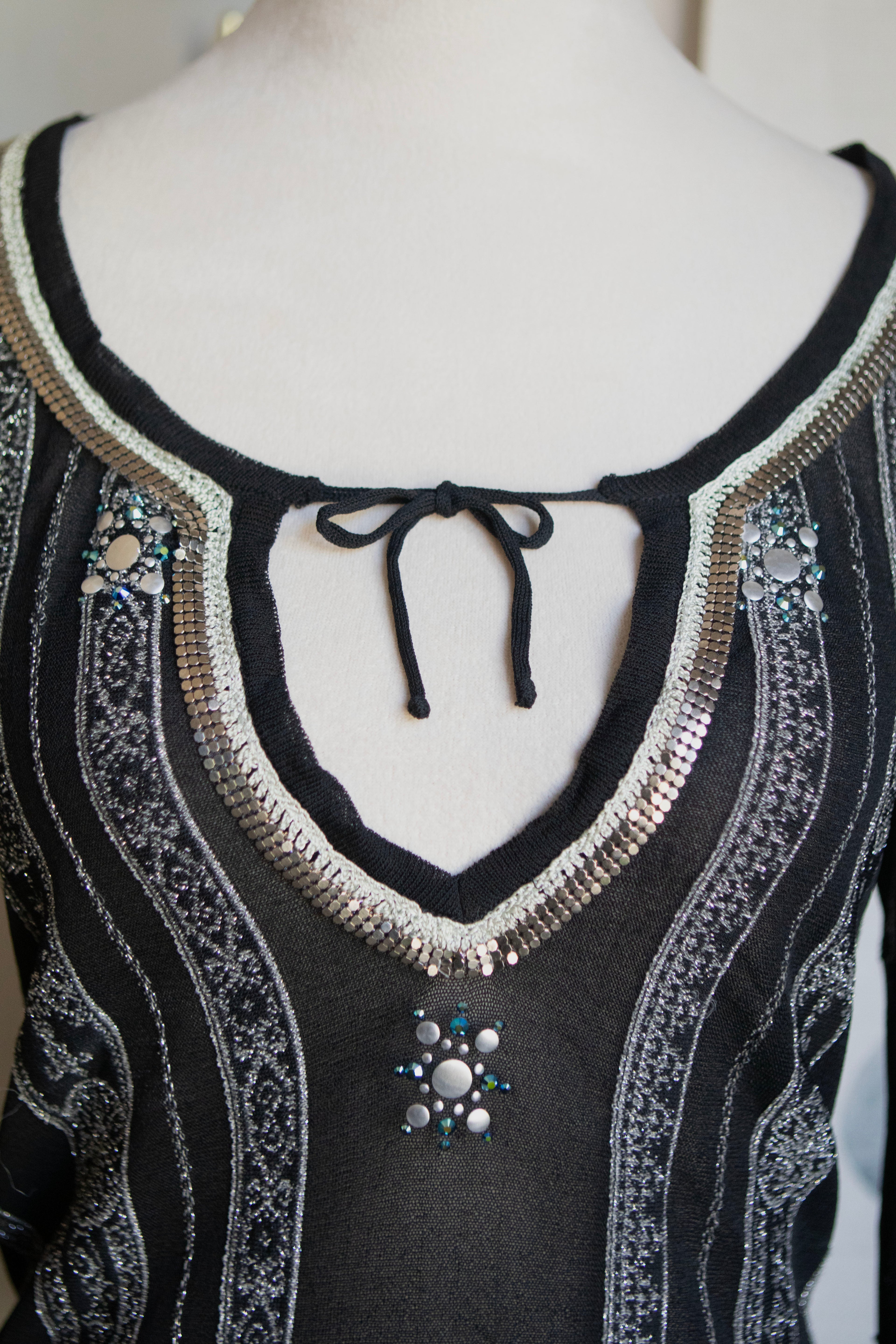 Vintage Made in France Beaded Flare Sleeve Blouse