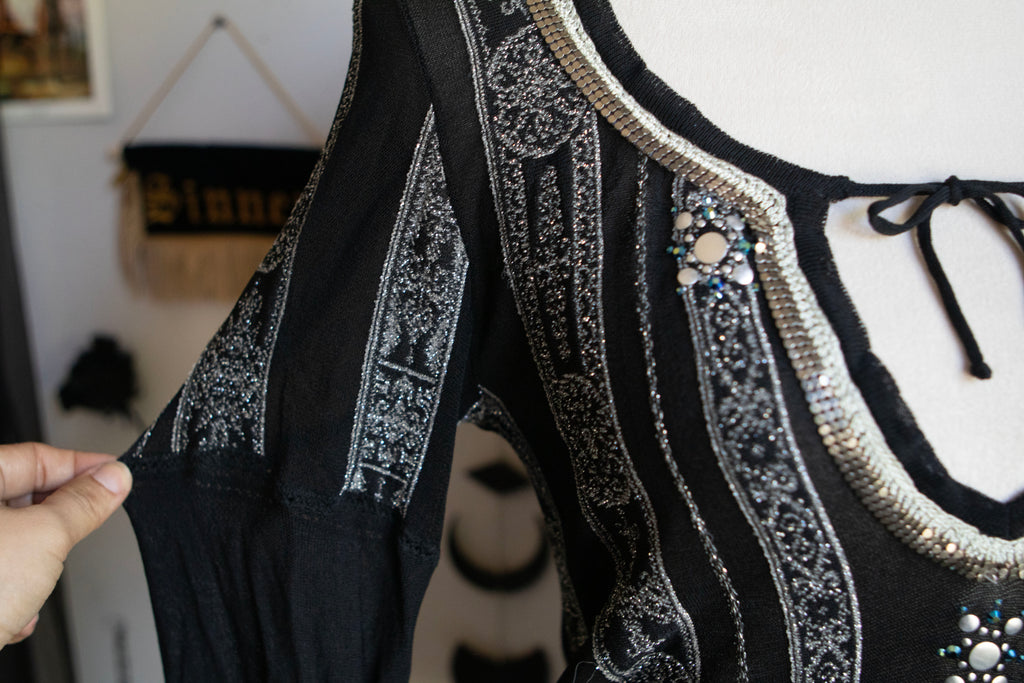 Vintage Made in France Beaded Flare Sleeve Blouse